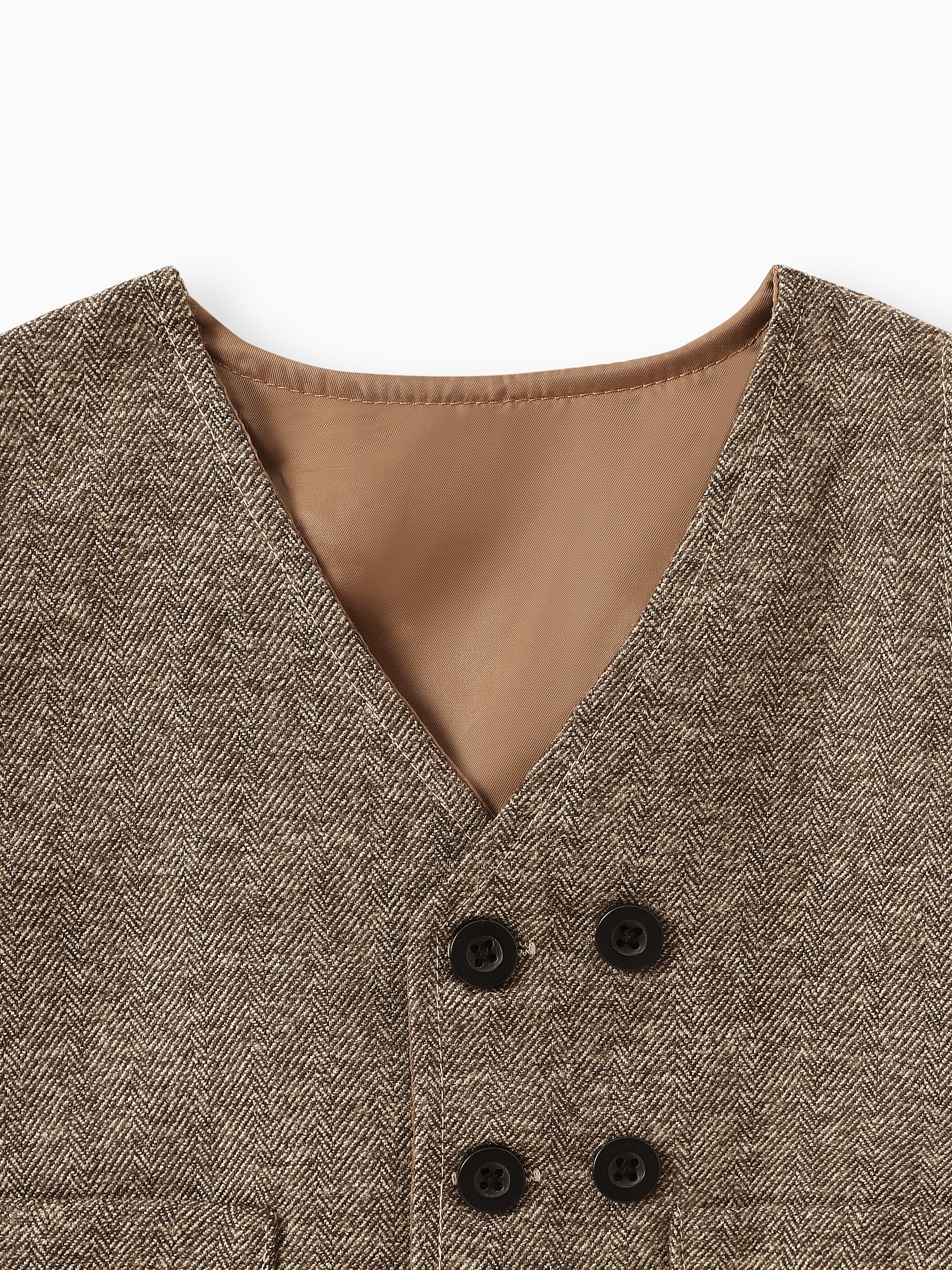 3PCS Baby Boy Elegant Grid/Houndstooth Shirt Collar Long Sleeve Set Brown - Image 9