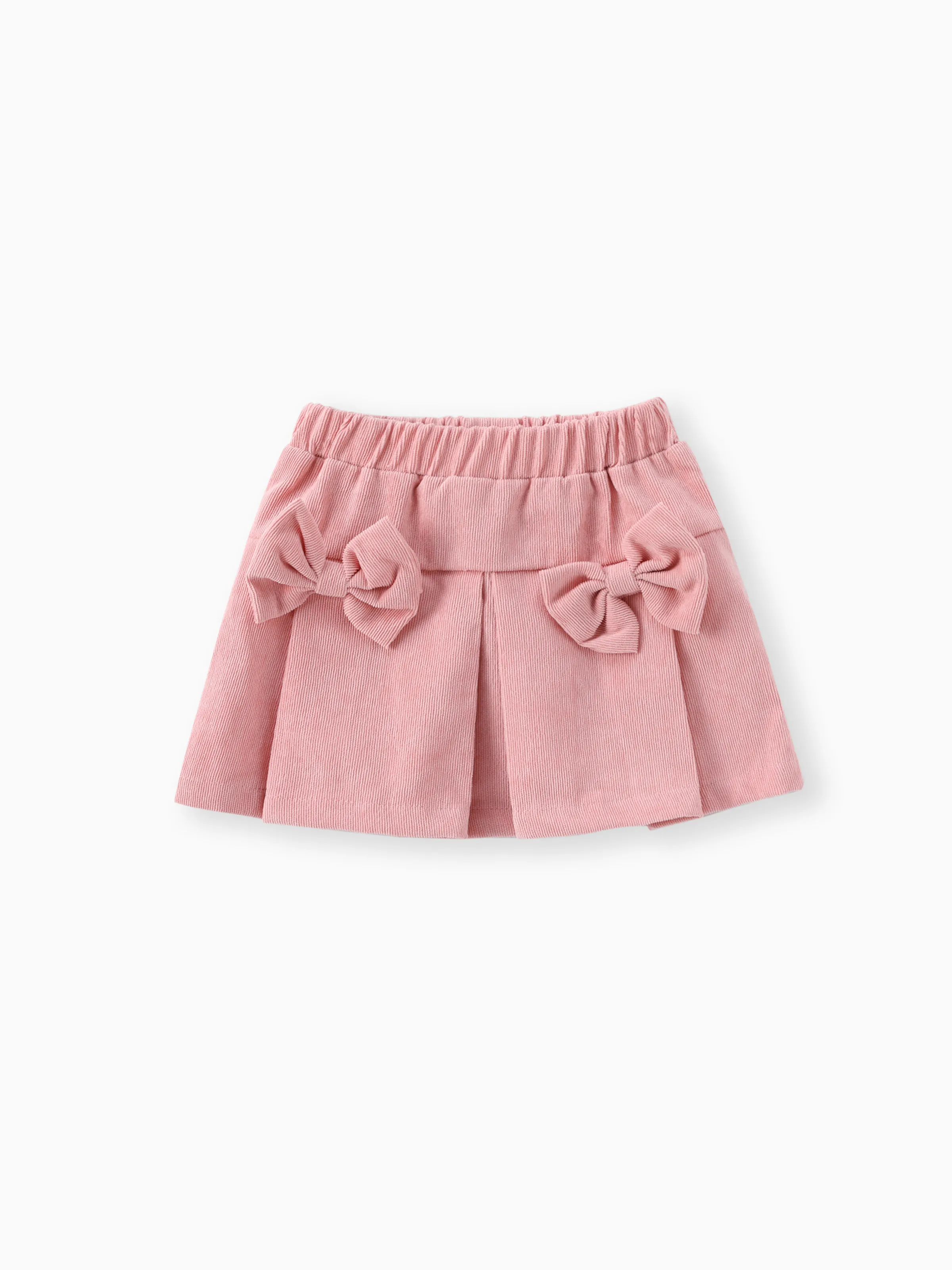 3pcs Baby Girl 95% Cotton Ribbed Ruffle Long-sleeve Top and Bow Front Skirt & Headband Set Pink - Image 6