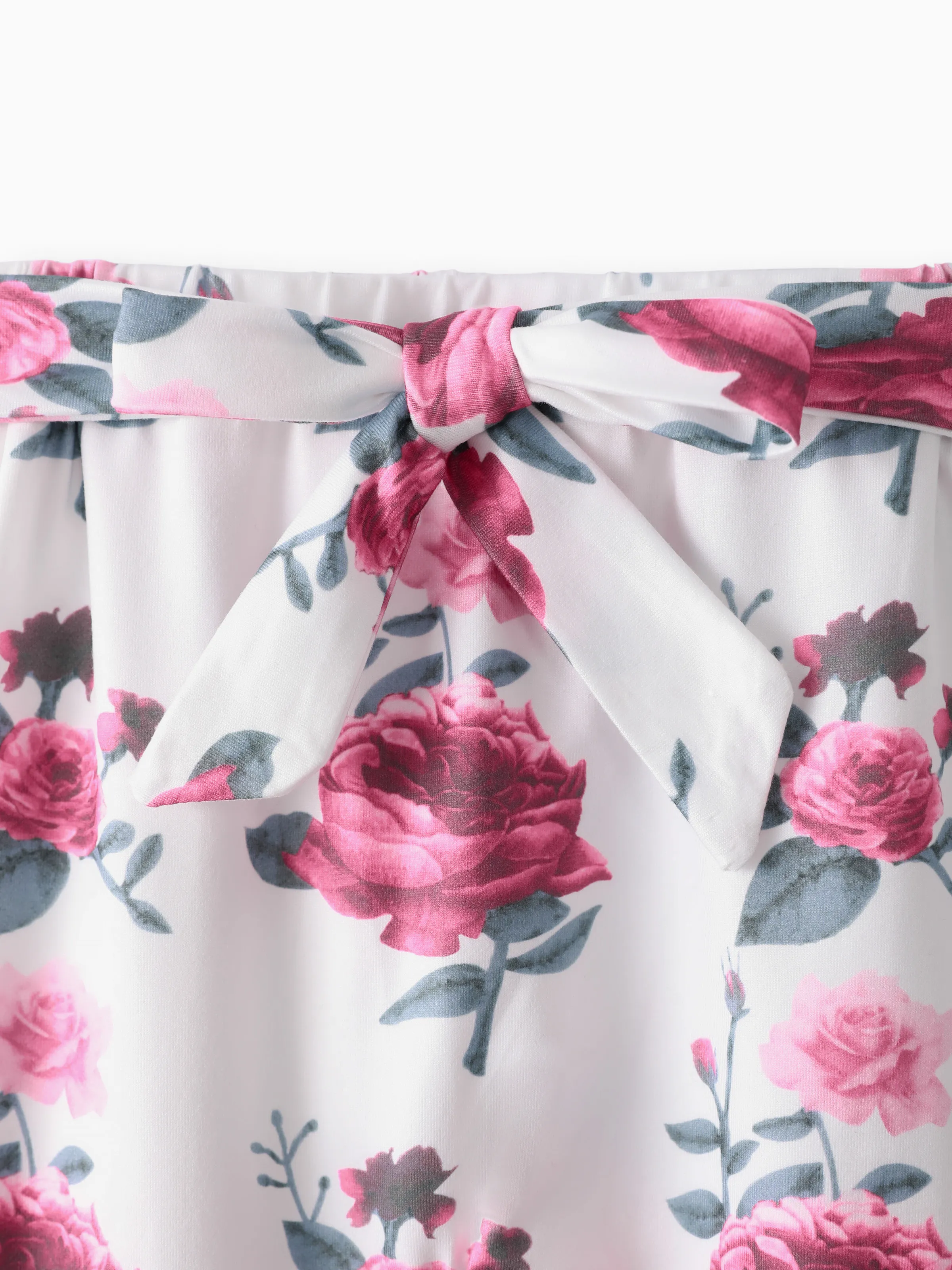 3pcs Baby Girl 95% Cotton Ruffle Long-sleeve Romper and Floral Print Pants with Headband Set Deep Magenta - Image 7