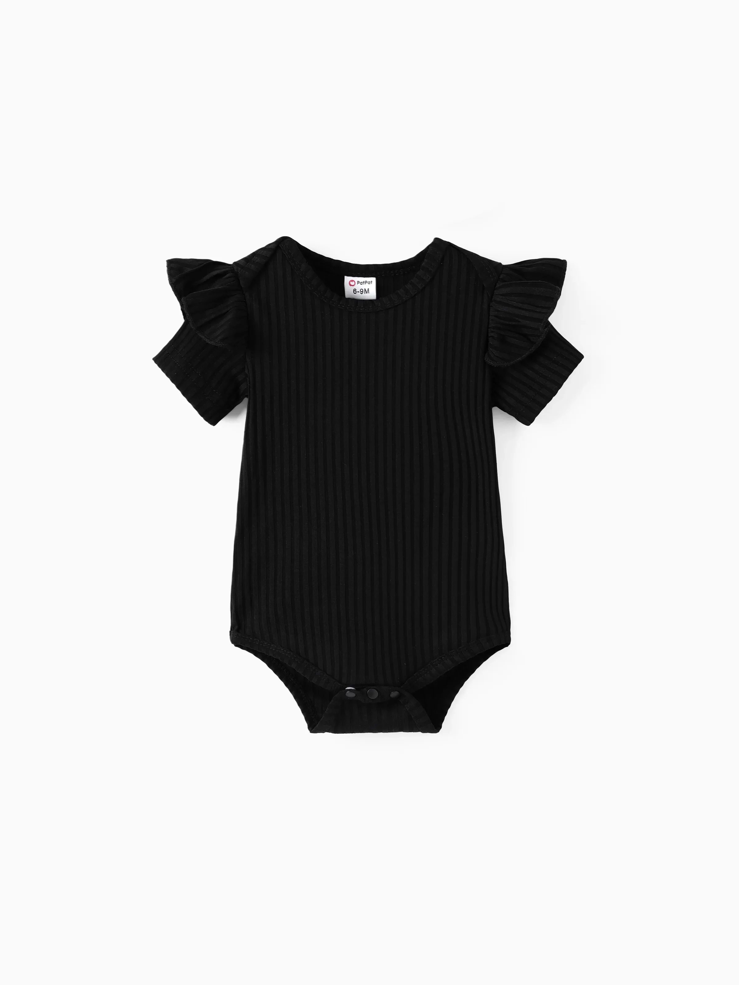 3pcs Baby Girl Black Ribbed Short-sleeve Romper and Tweed Skirt with Headband Set Black - Image 2