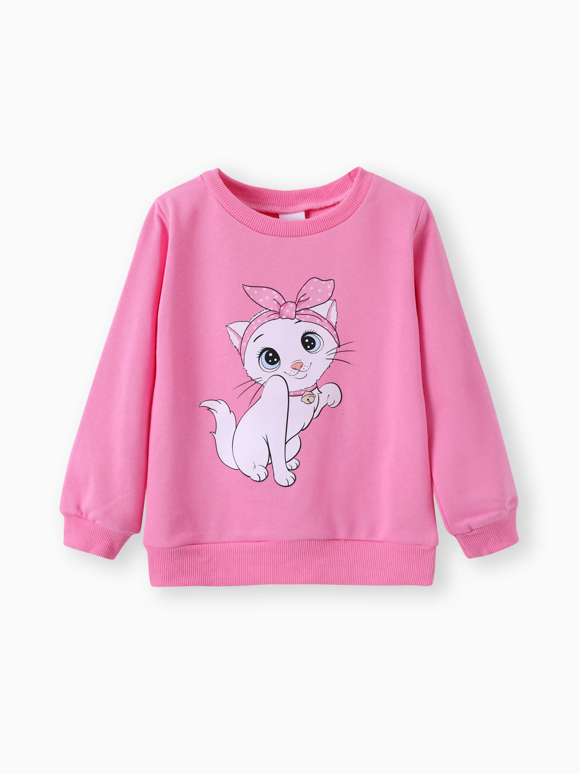 3PCS Toddler Girl Childlike Cat Pattern Distressed Patchwork Denim Jean set Pink - Image 2