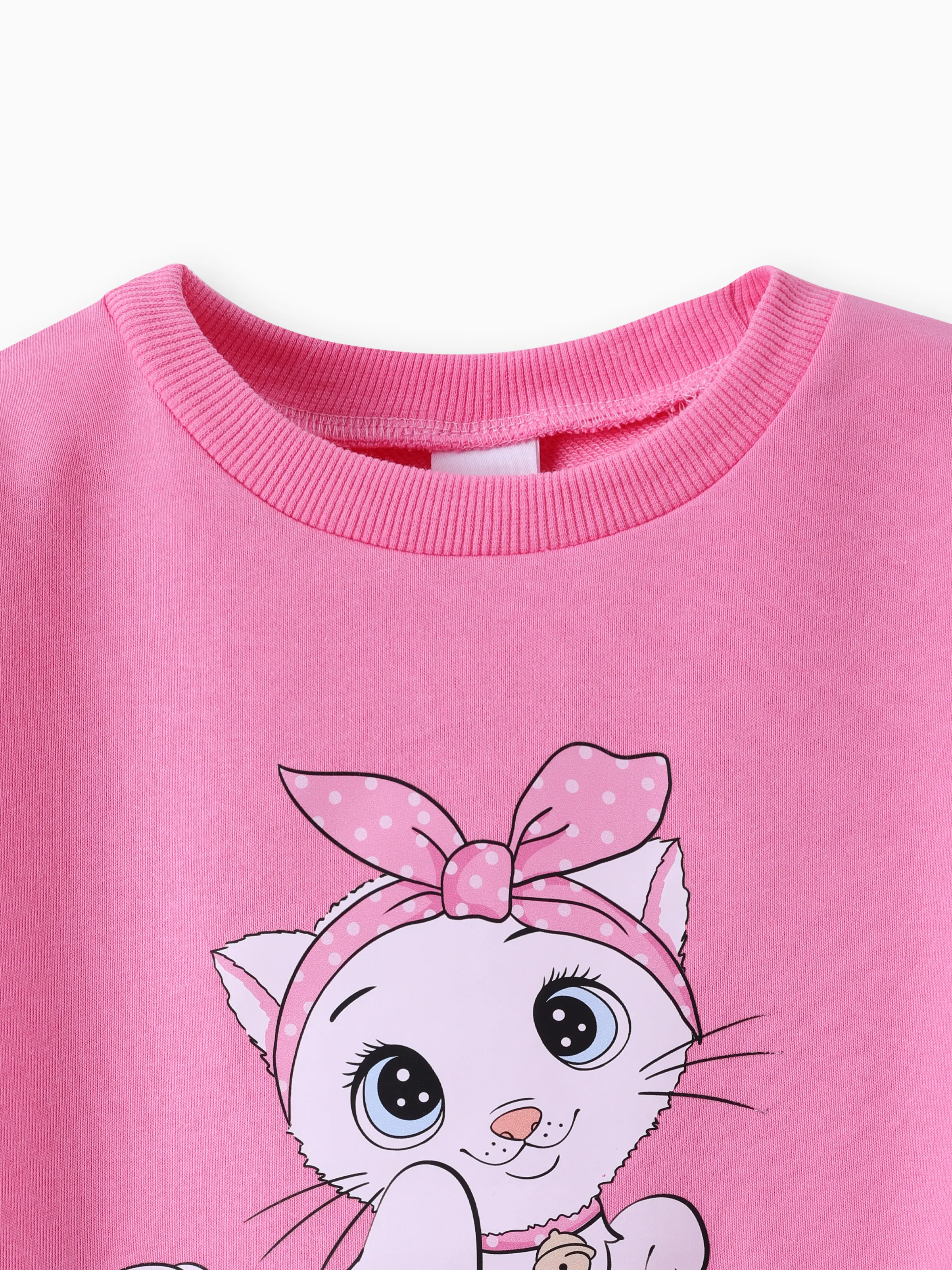 3PCS Toddler Girl Childlike Cat Pattern Distressed Patchwork Denim Jean set Pink - Image 3