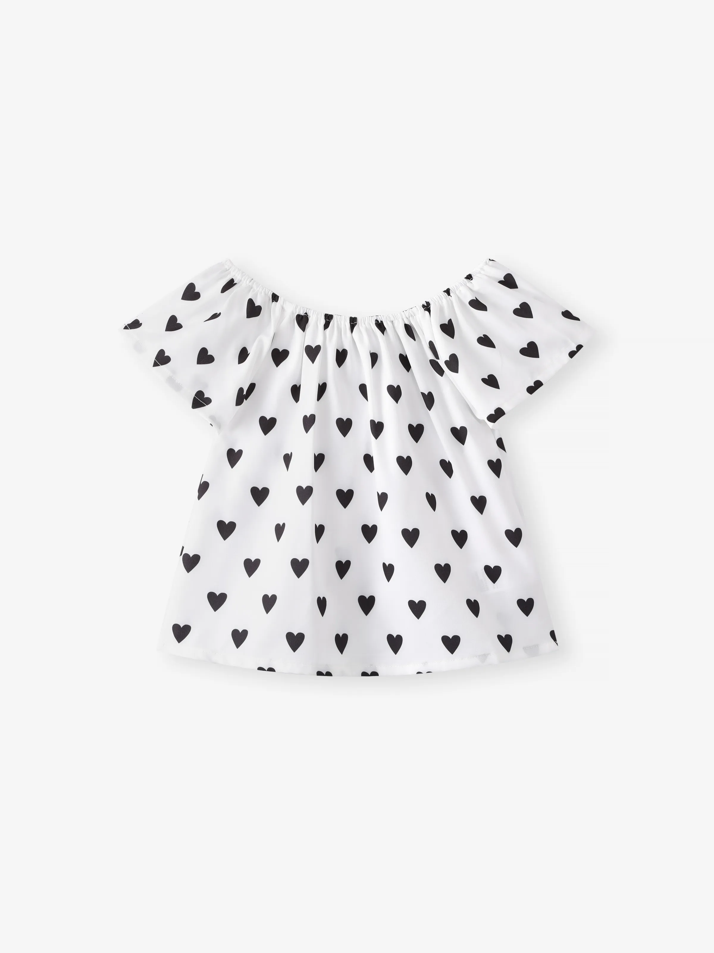 3pcs Toddler Girl Heart Print Short-sleeve Blouse and Denim Shorts & Headband Set White - Image 3