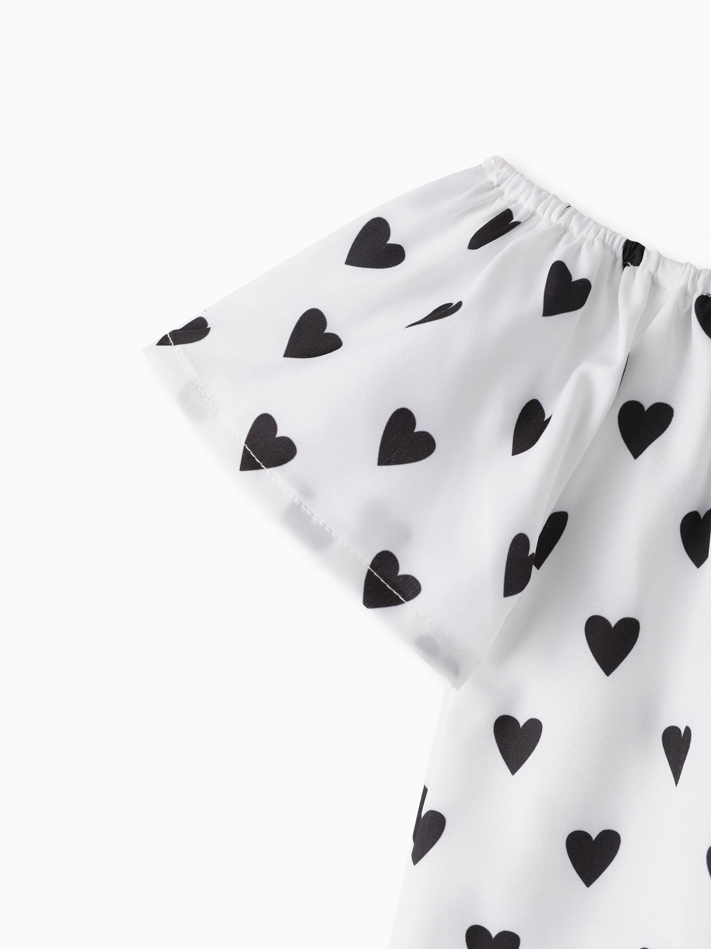 3pcs Toddler Girl Heart Print Short-sleeve Blouse and Denim Shorts & Headband Set White - Image 6