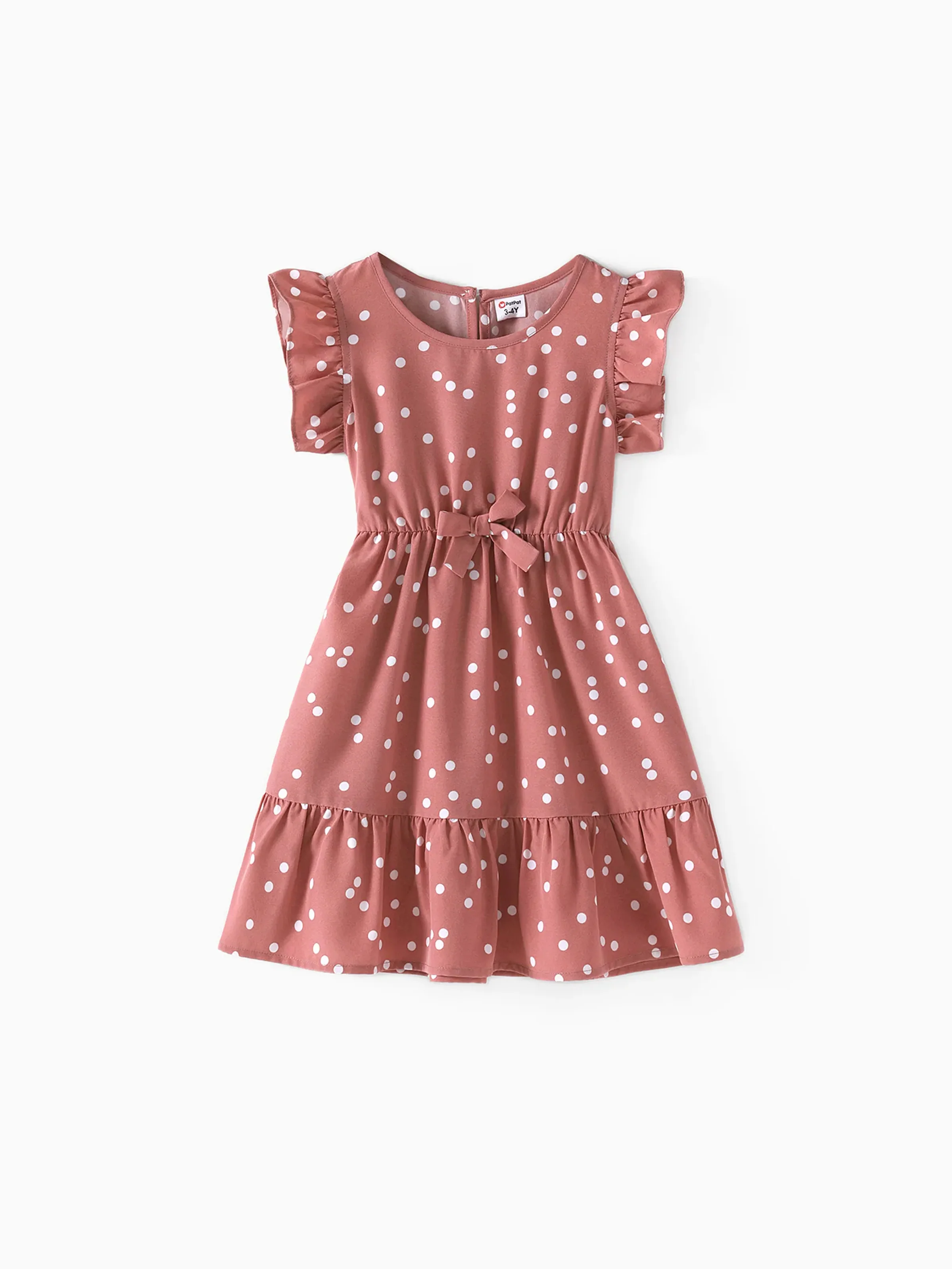 All Over Dots Pink Cross Wrap V Neck Ruffle Flutter-sleeve Dress for Mom and Me PinkyWhite - Image 8