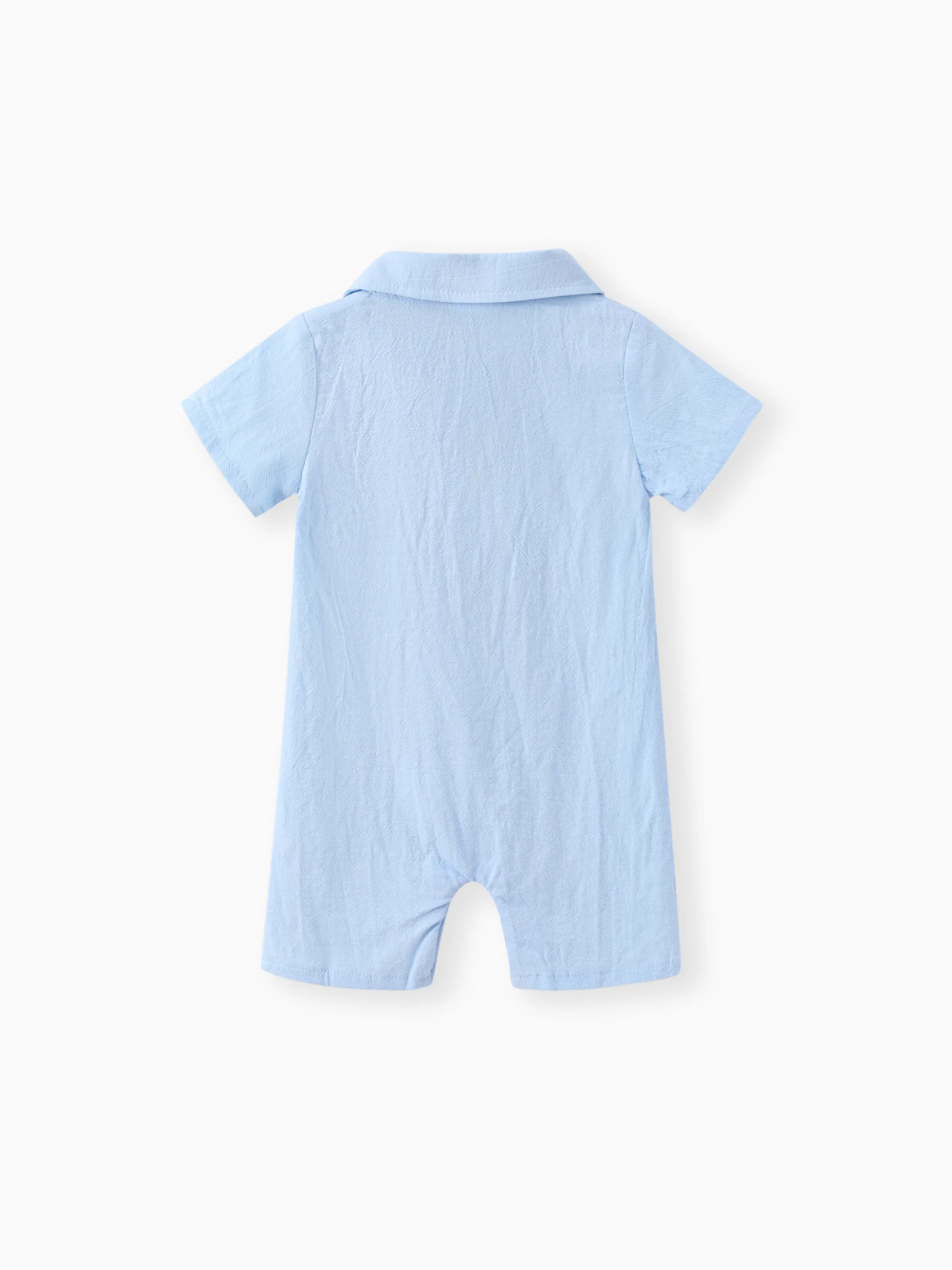 Baby Boy 100% Cotton Front Buttons Pocket with Dinosaur Pattern Lapel Neck Solid Jumpsuit Blue - Image 3