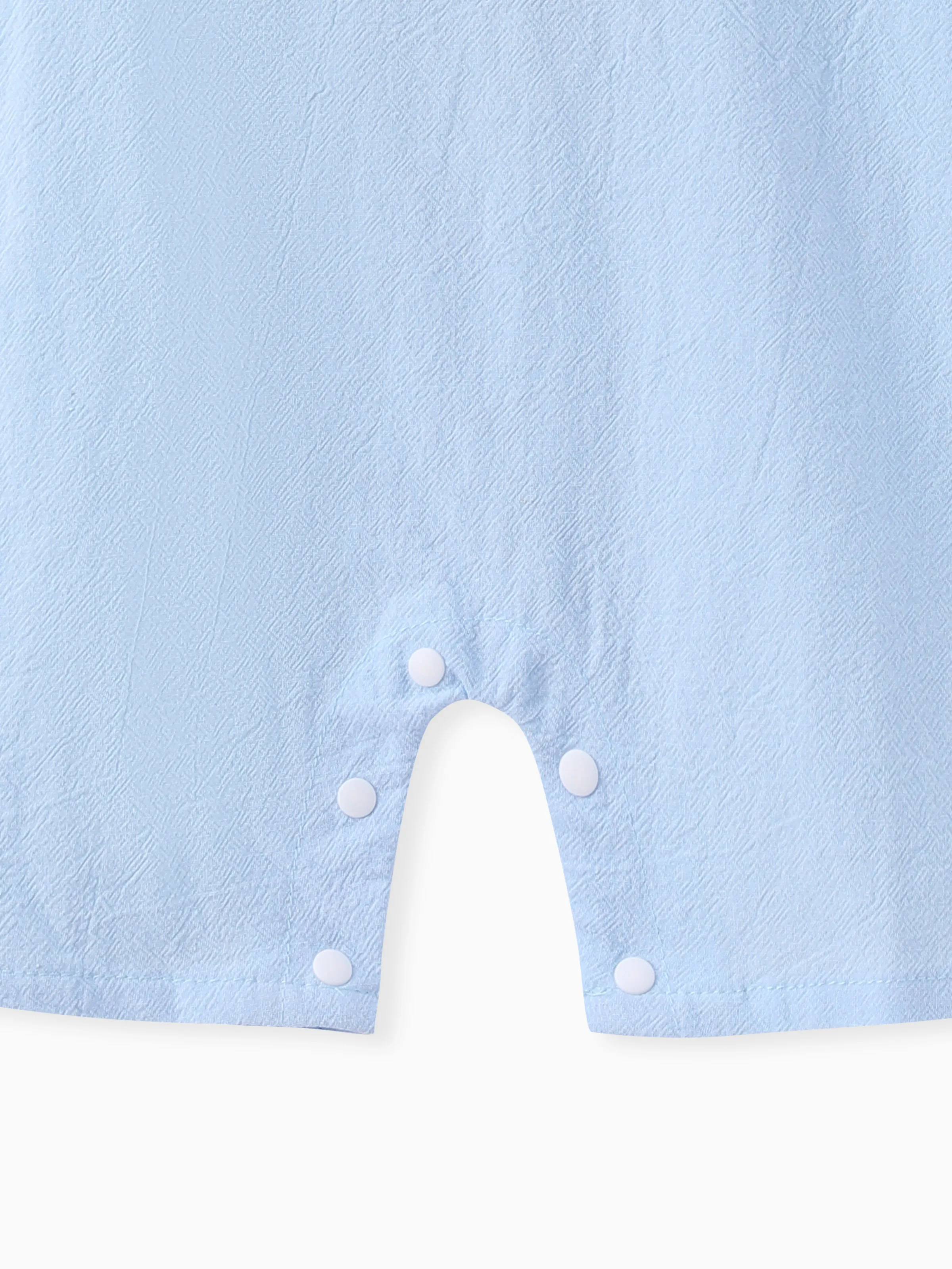 Baby Boy 100% Cotton Front Buttons Pocket with Dinosaur Pattern Lapel Neck Solid Jumpsuit Blue - Image 5