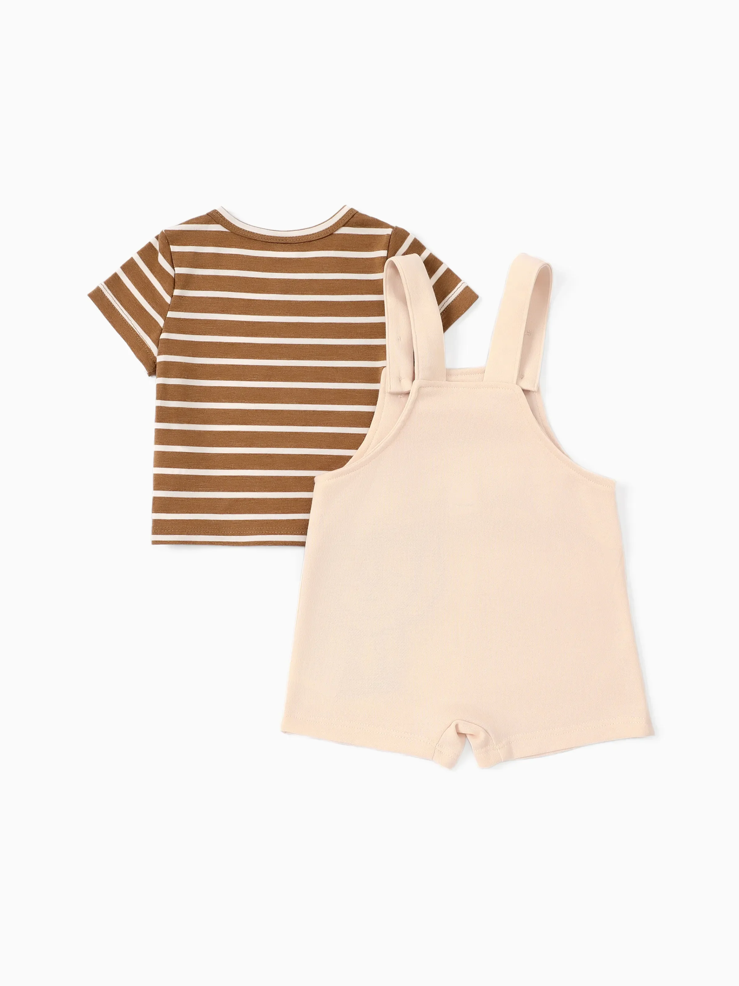 Baby Boy 2pcs Stripe Pattern Tee and Lion Print Overalls Shorts Set Khaki - Image 4