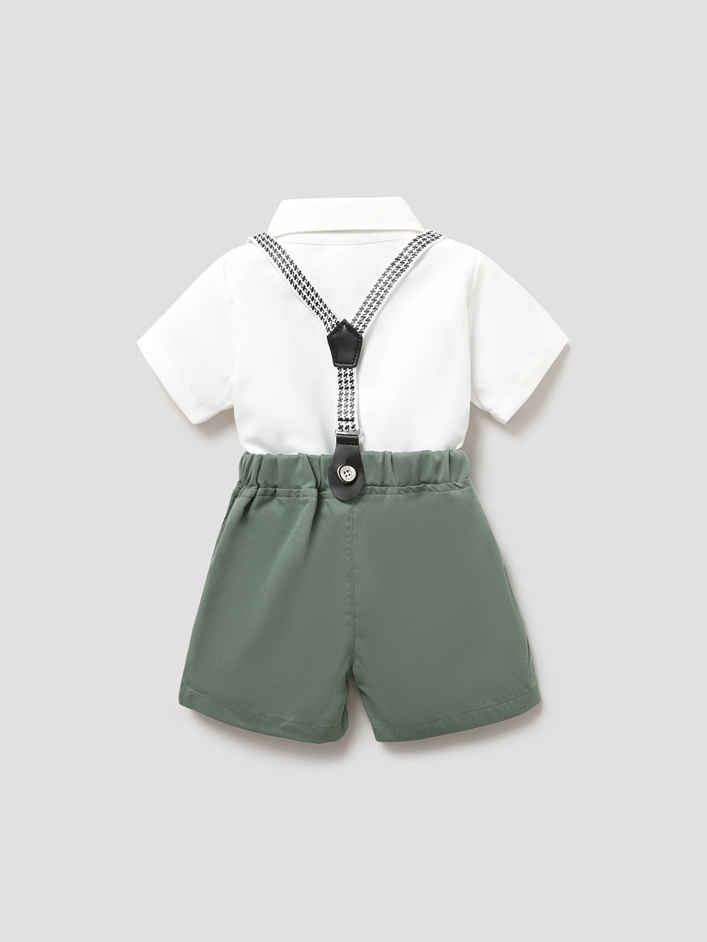 Baby Boy Party Gentle Bow Tie Shirt and Suspender Shorts Set White - Image 3
