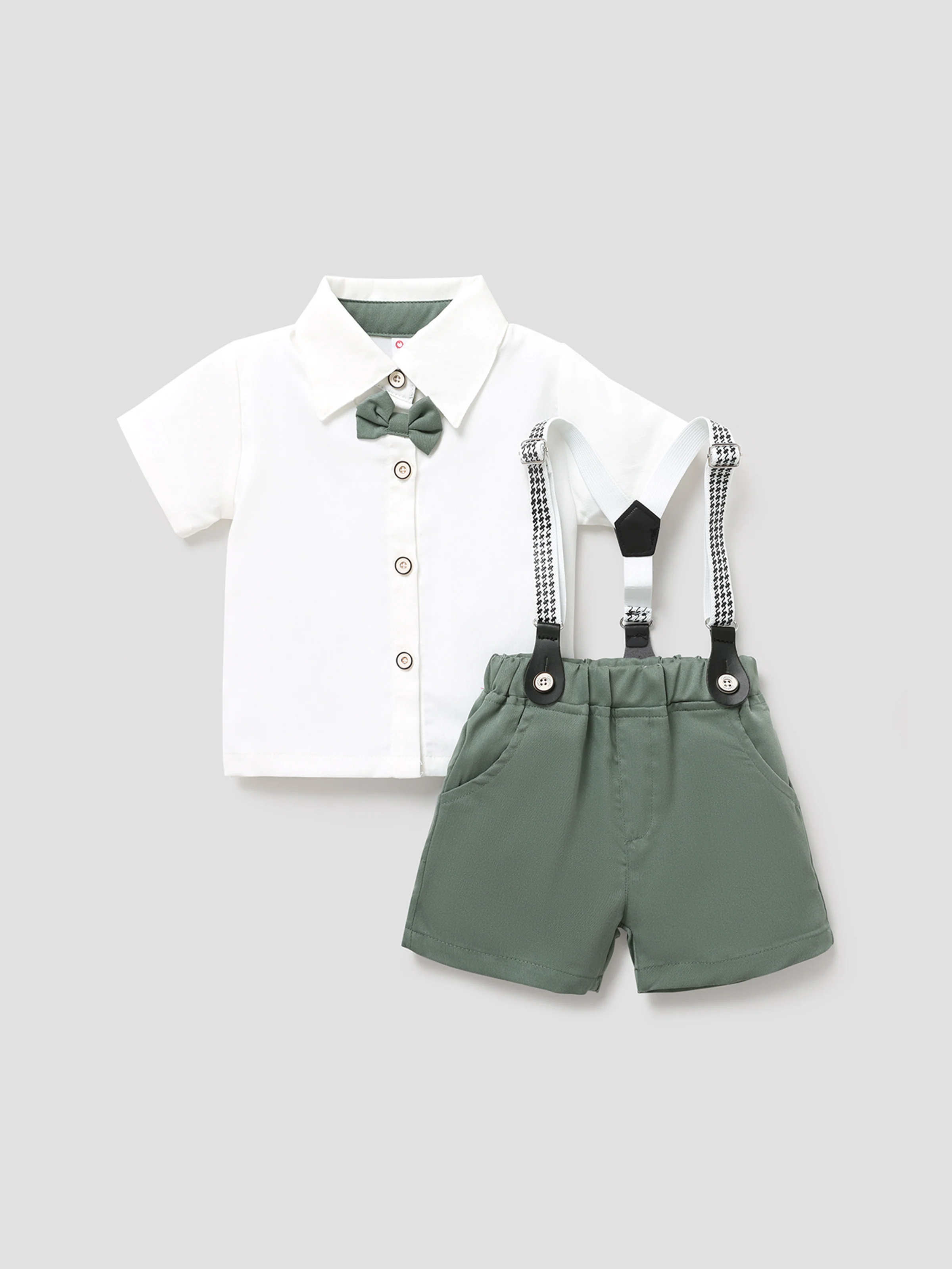 Baby Boy Party Gentle Bow Tie Shirt and Suspender Shorts Set White - Image 7