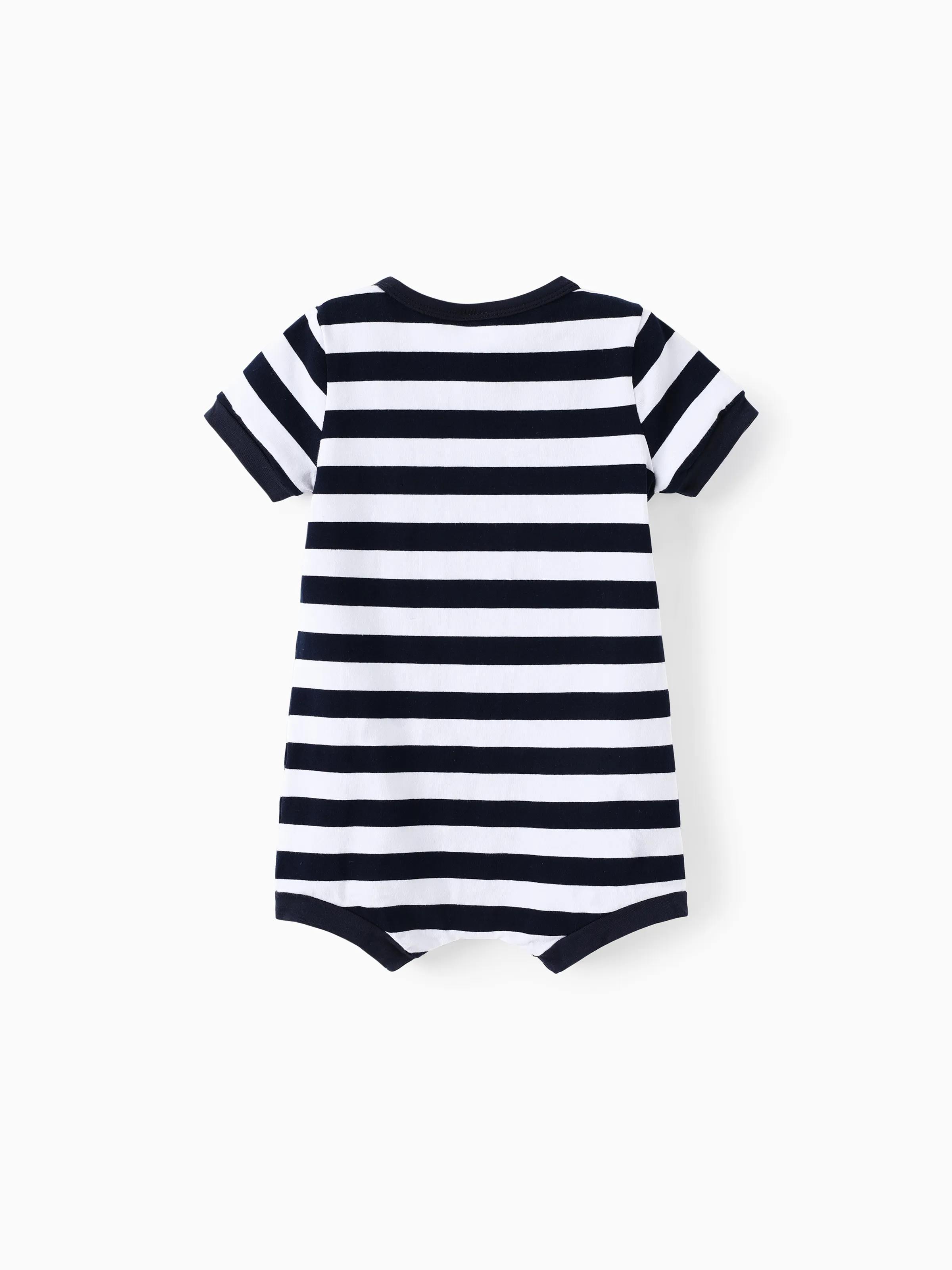 Baby Boy Print/Striped Short-sleeve Snap Romper Blueblackwhite - Image 3