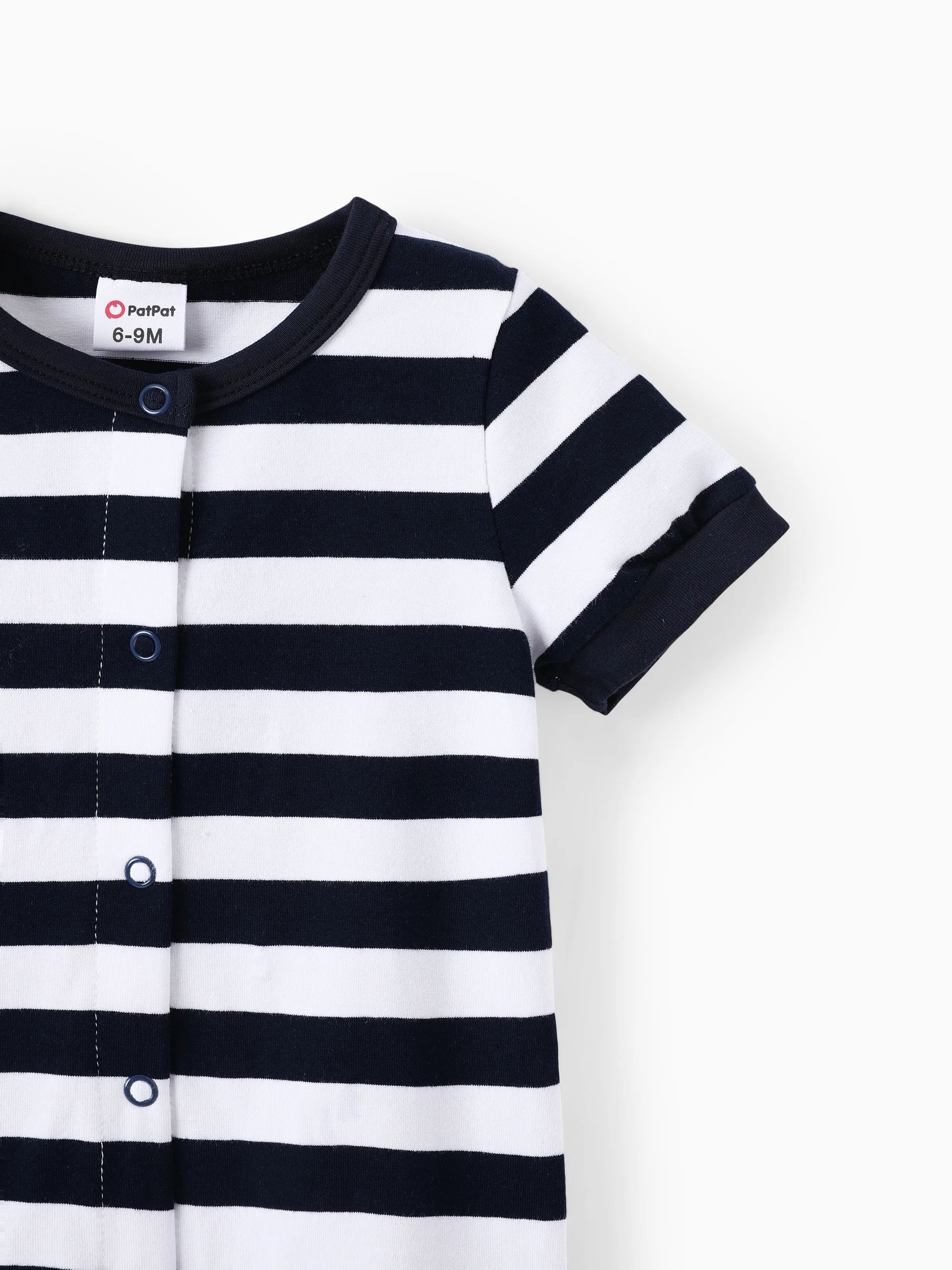 Baby Boy Print/Striped Short-sleeve Snap Romper Blueblackwhite - Image 5