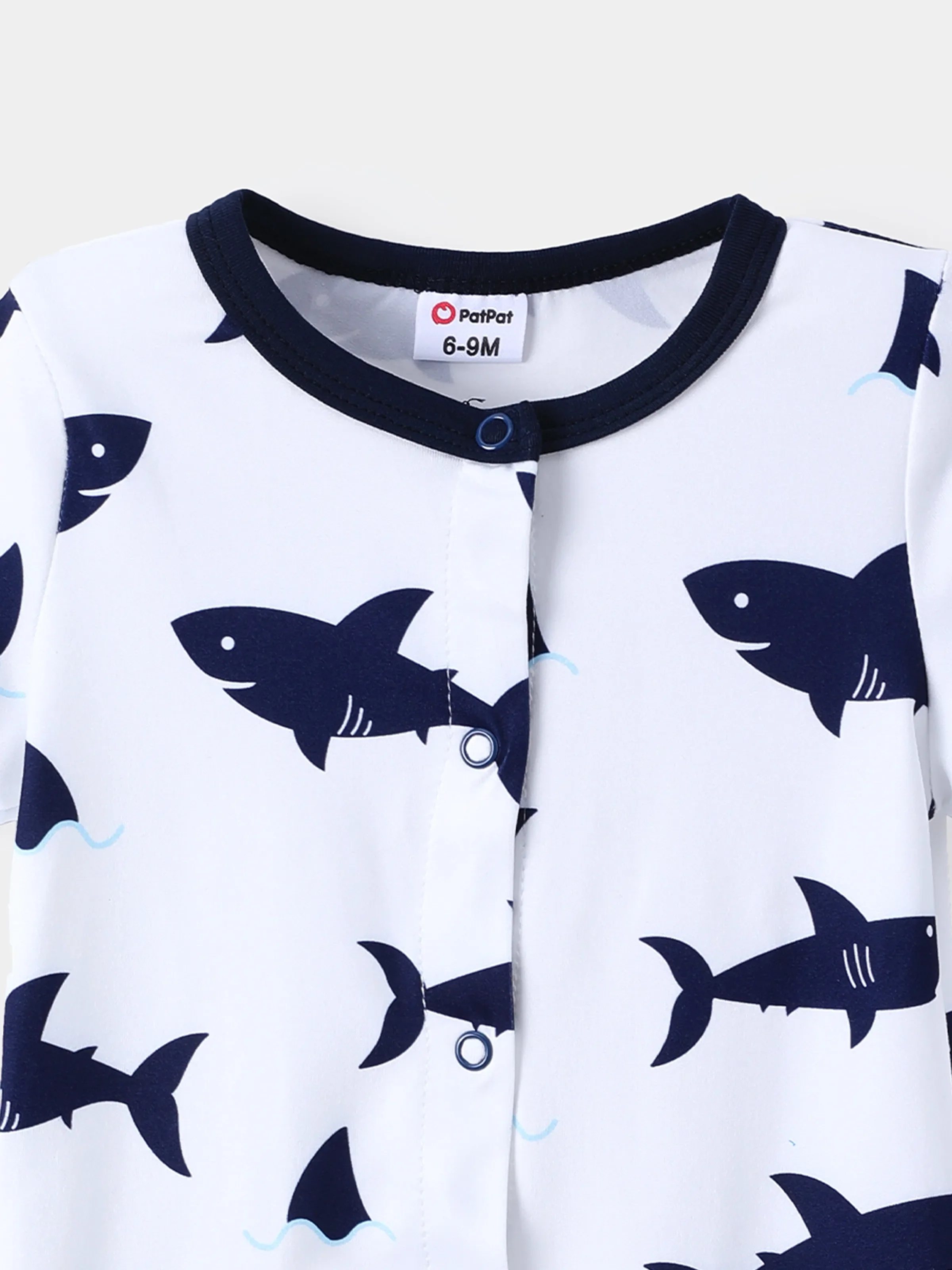 Baby Boy Print/Striped Short-sleeve Snap Romper Dark Blue+white - Image 6