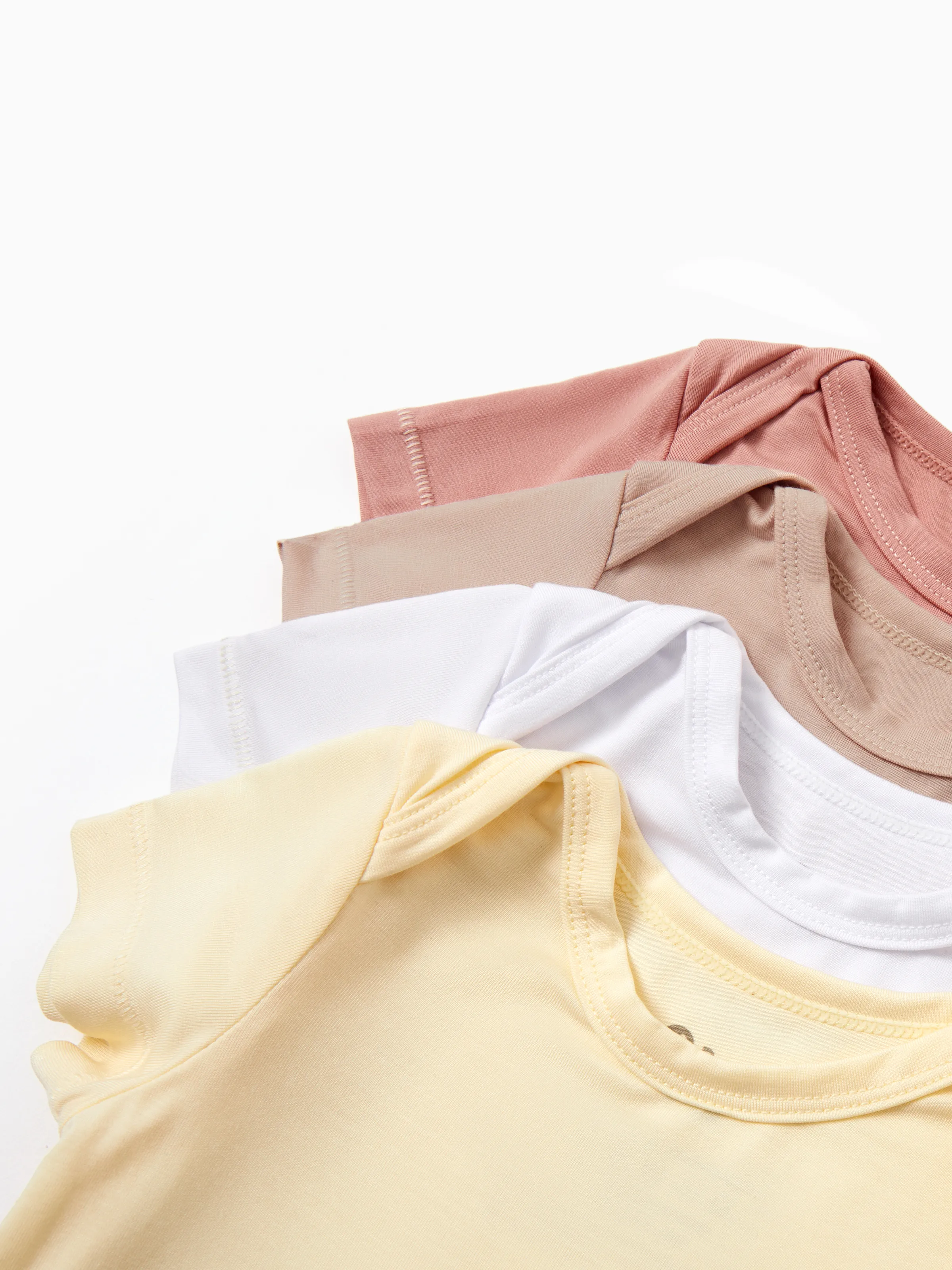 Baby Boy/Girl 4-Piece Modal Solid Color Rompers Set Pale Yellow - Image 4