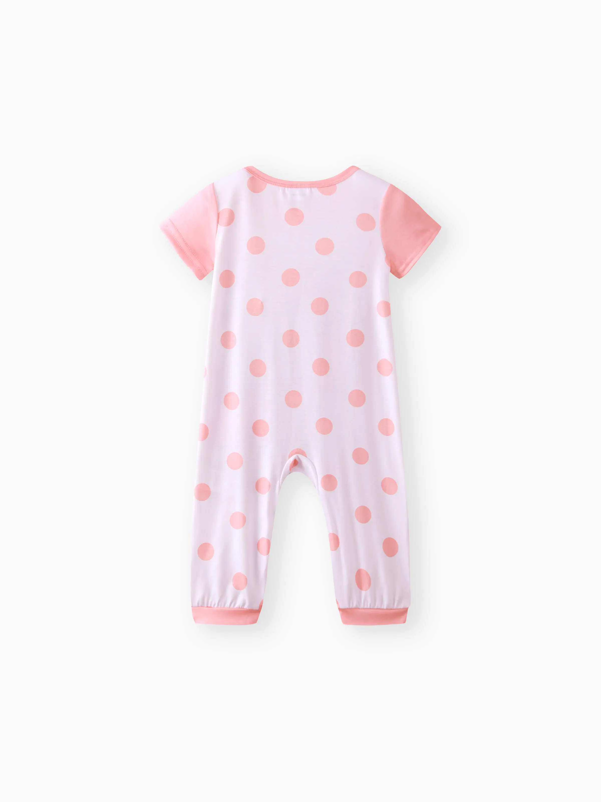 Baby Girl Cartoon Elephant Print Short-sleeve Jumpsuit Pink - Image 2