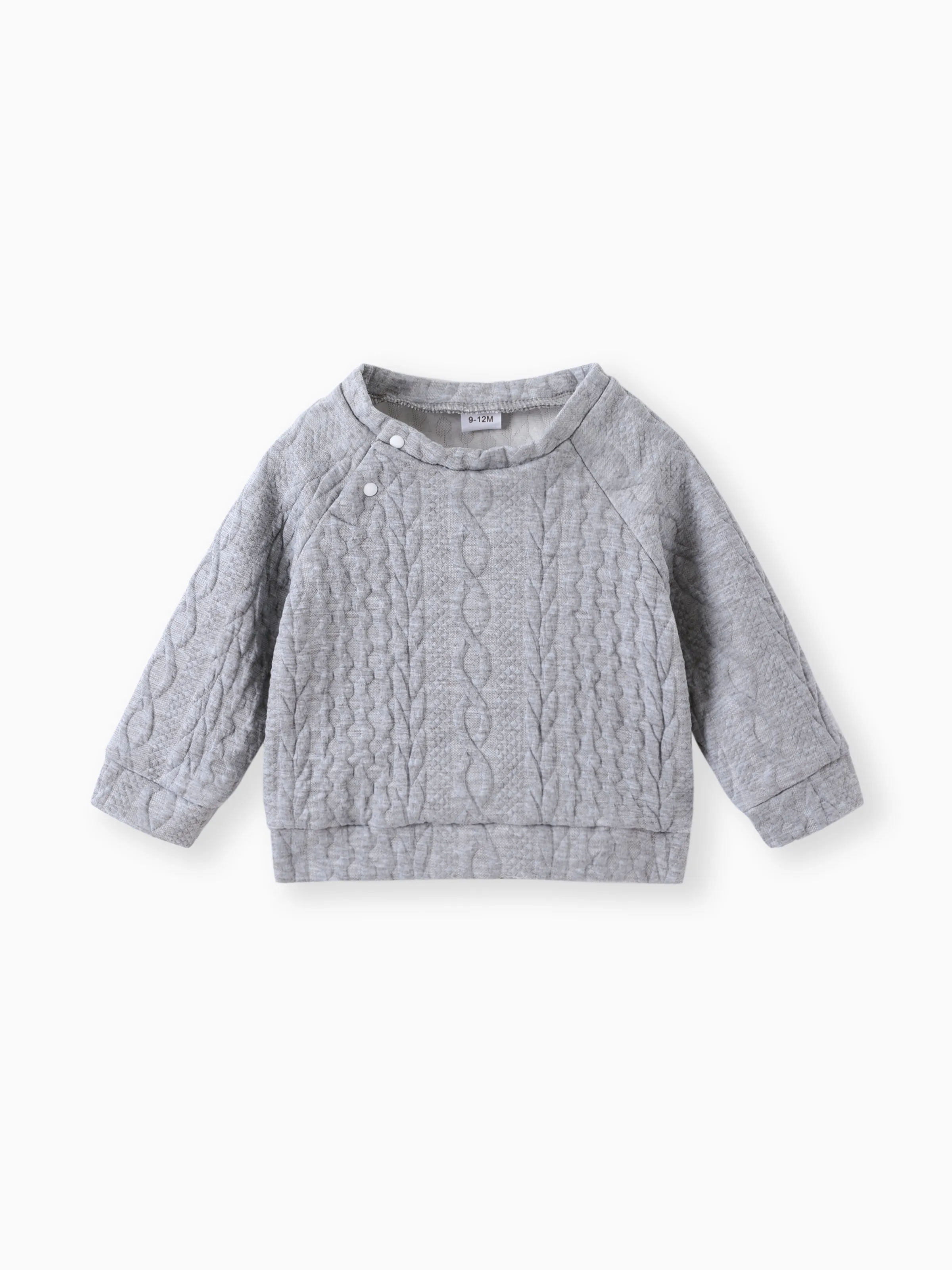 Baby Boy/Girl Clothes 2pcs Solid Knitted Sweatshirt and Pants Set Light Grey - Image 2