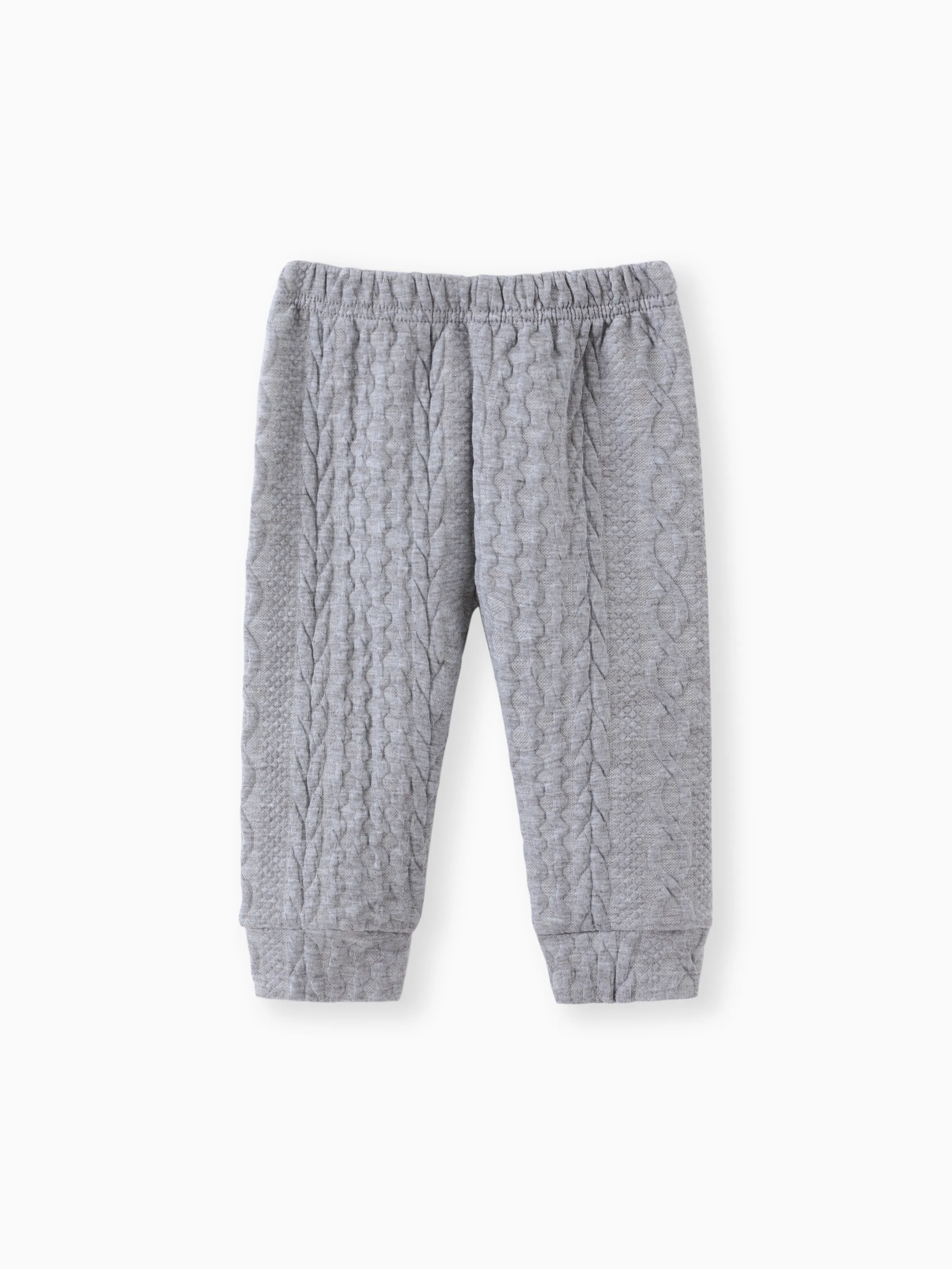 Baby Boy/Girl Clothes 2pcs Solid Knitted Sweatshirt and Pants Set Light Grey - Image 3
