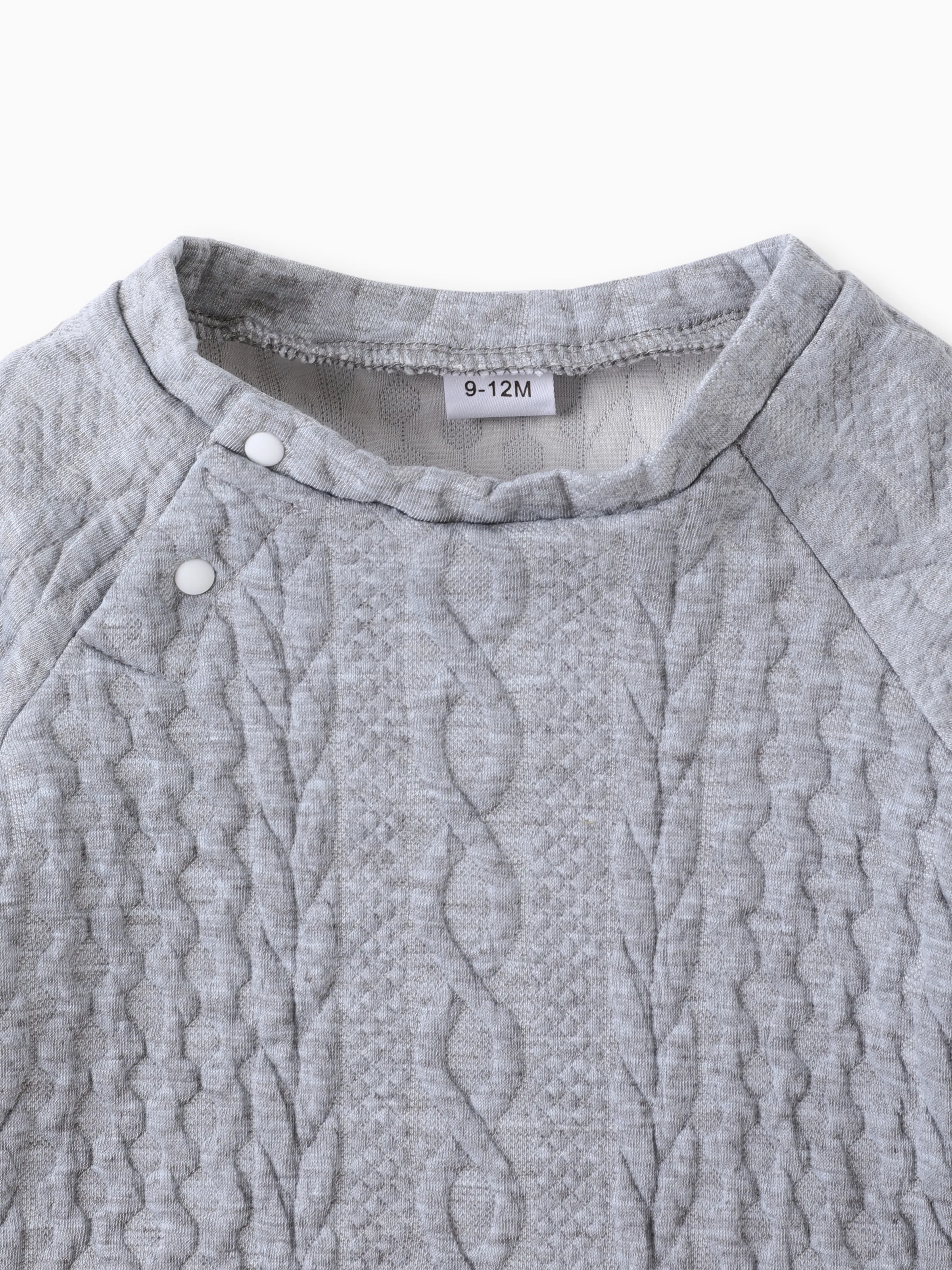 Baby Boy/Girl Clothes 2pcs Solid Knitted Sweatshirt and Pants Set Light Grey - Image 8