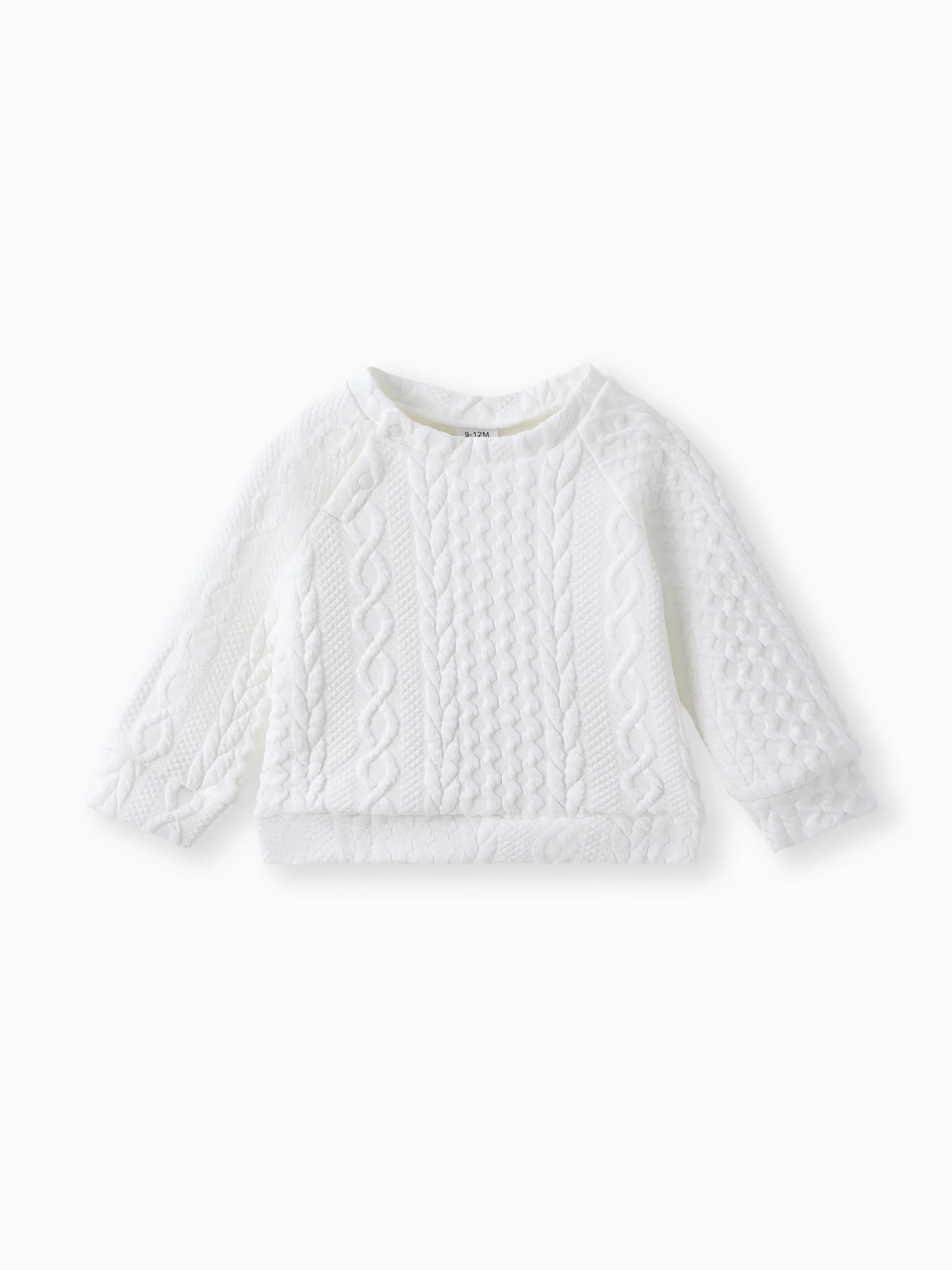 Baby Boy/Girl Clothes 2pcs Solid Knitted Sweatshirt and Pants Set White - Image 2