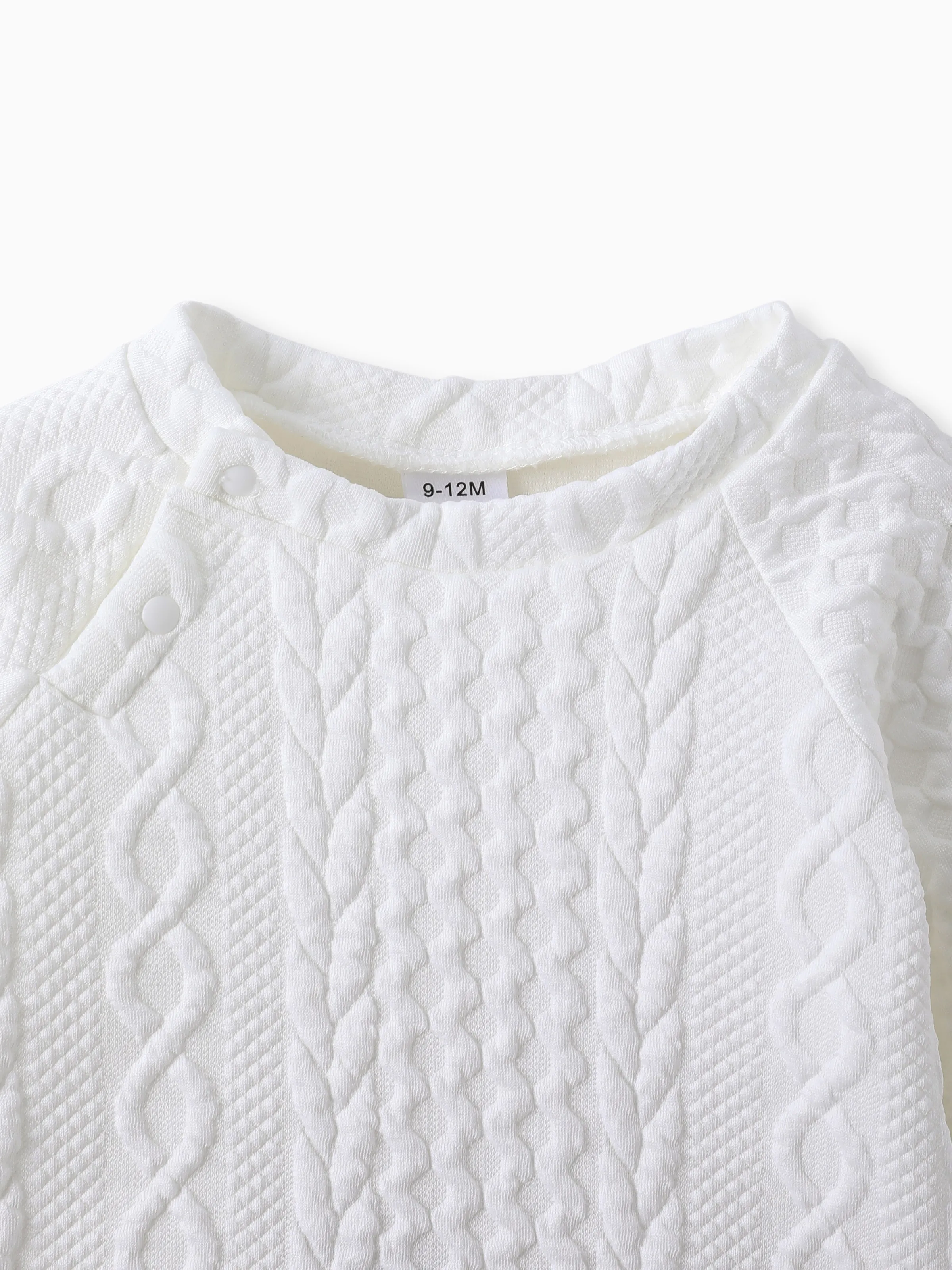 Baby Boy/Girl Clothes 2pcs Solid Knitted Sweatshirt and Pants Set White - Image 4