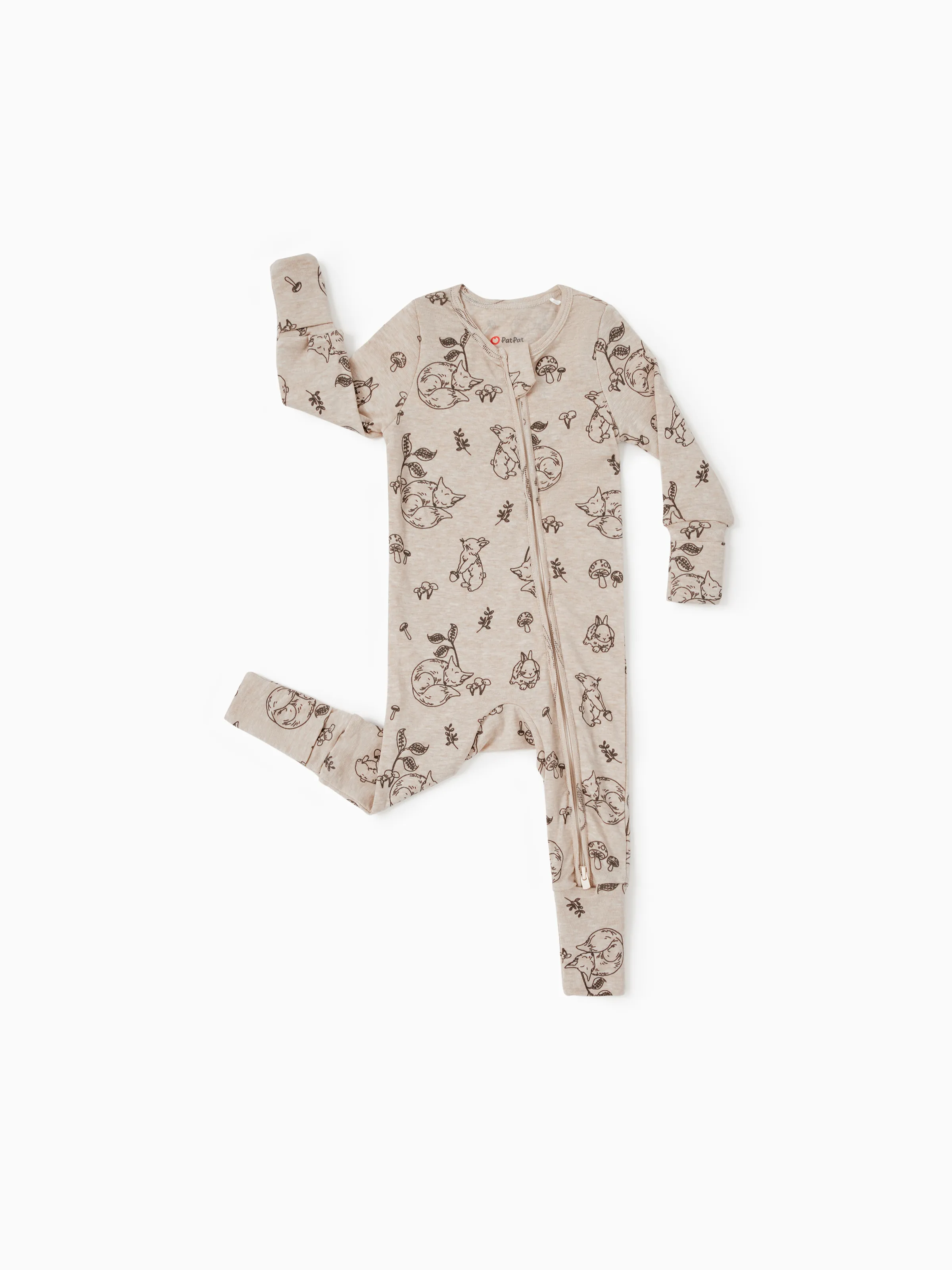 Baby Boy/Girl Plant Print Zip-up Snug-Fitting Wool Pajamas Apricot - Image 3