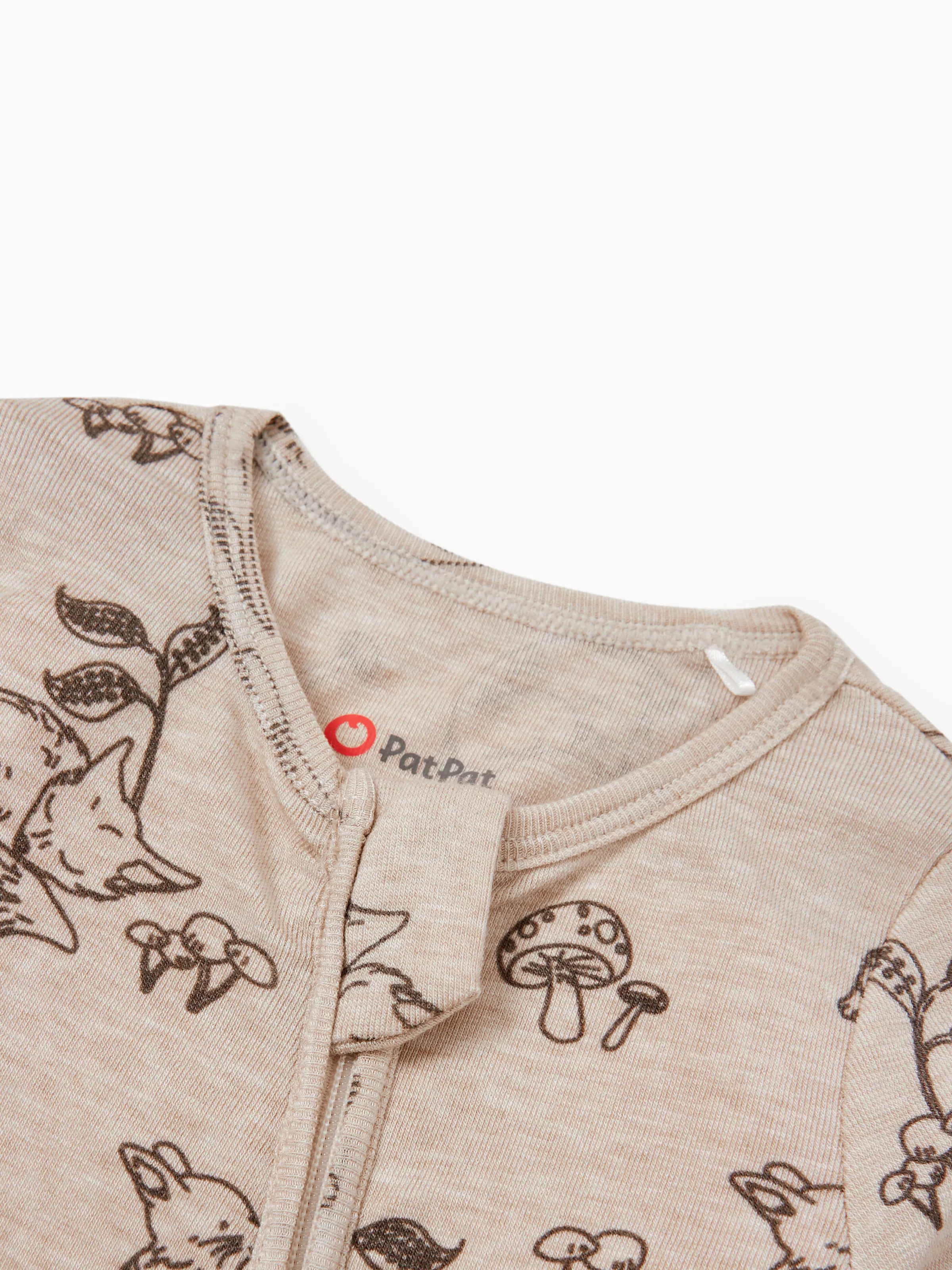 Baby Boy/Girl Plant Print Zip-up Snug-Fitting Wool Pajamas Apricot - Image 4