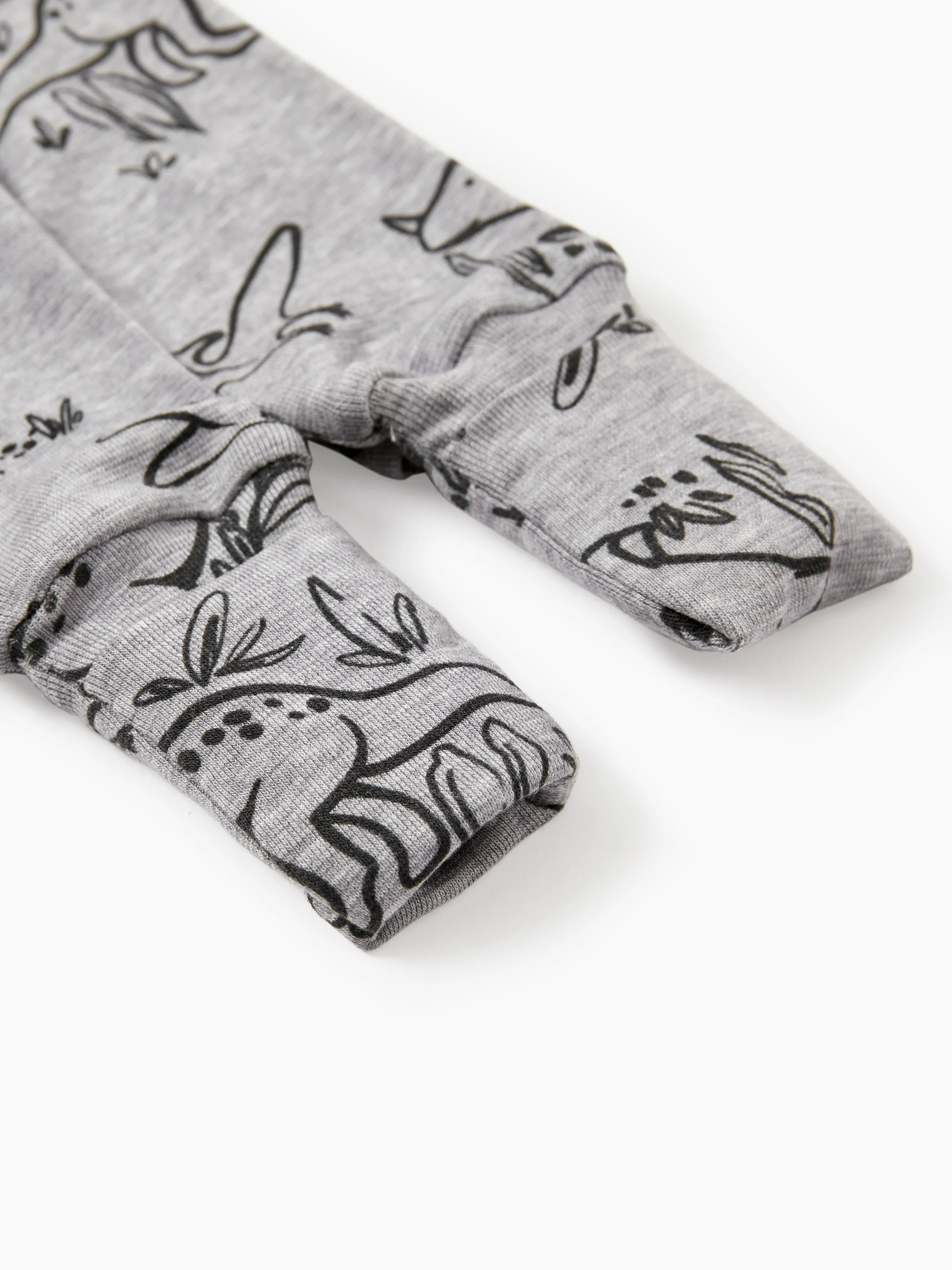 Baby Boy/Girl Plant Print Zip-up Snug-Fitting Wool Pajamas Grey - Image 4