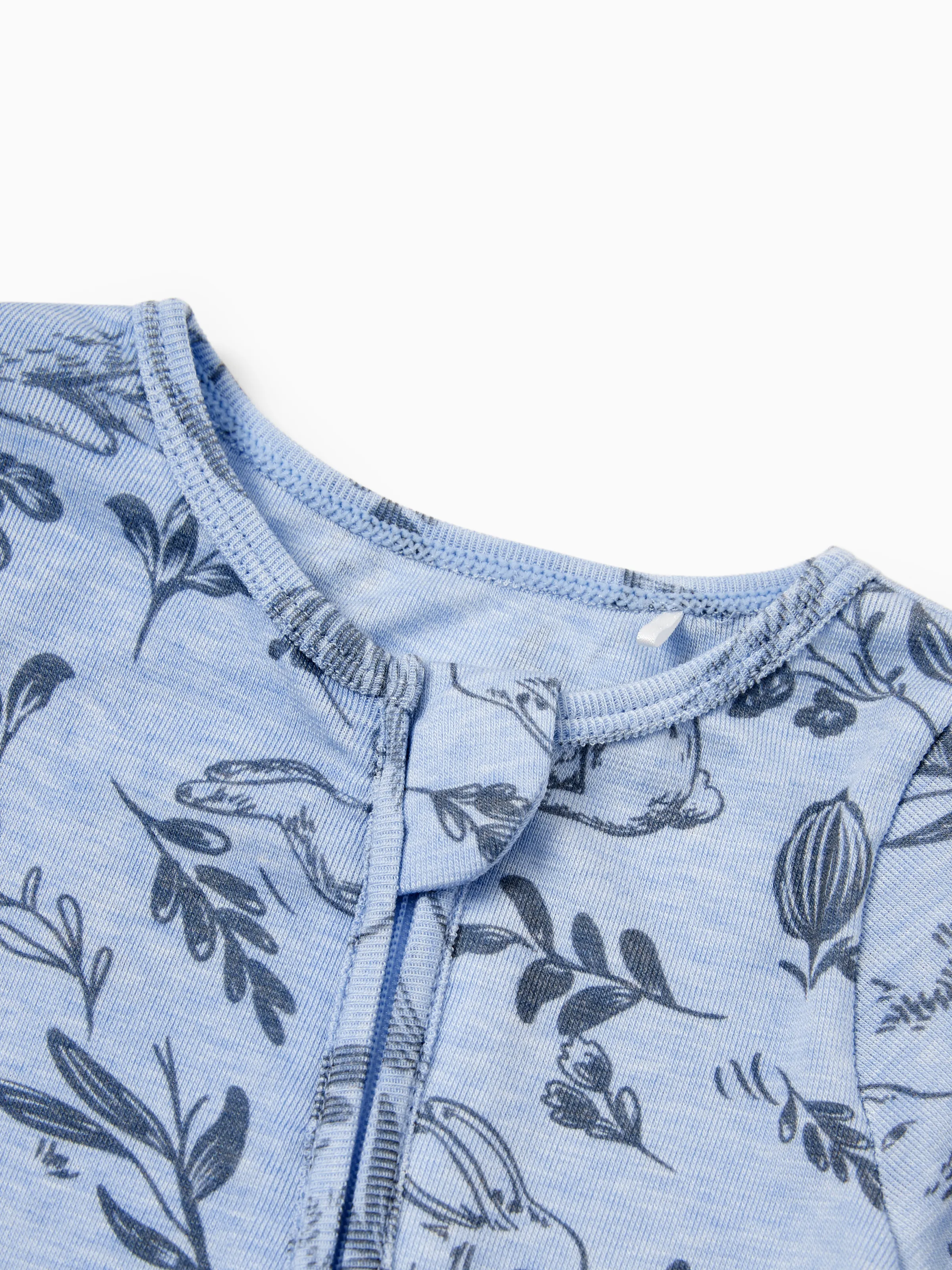 Baby Boy/Girl Plant Print Zip-up Snug-Fitting Wool Pajamas Light Blue - Image 4