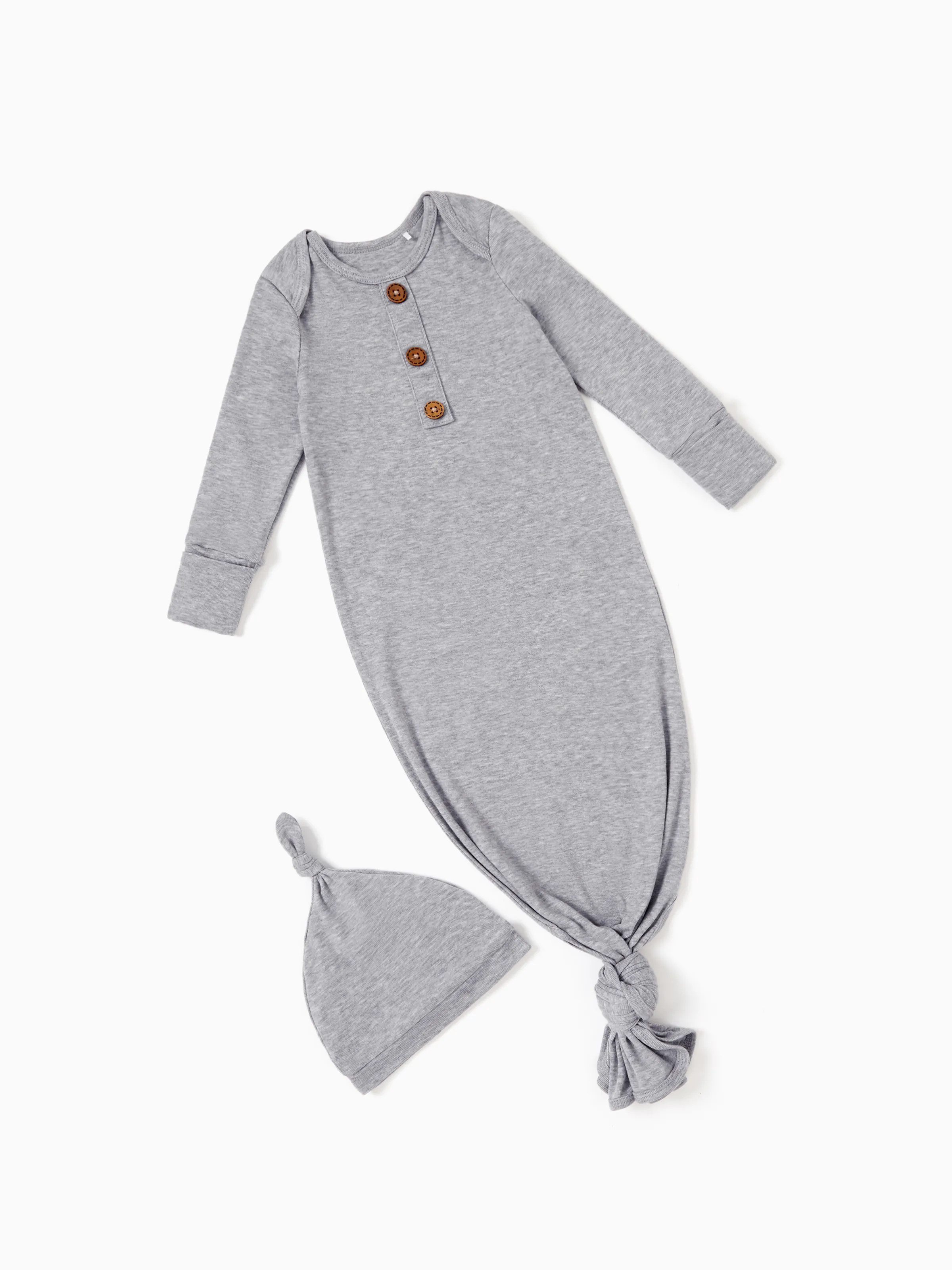Baby Boy/Girl Solid Color Baby Sleeping Bag Infant Gown with Hat Grey - Image 3