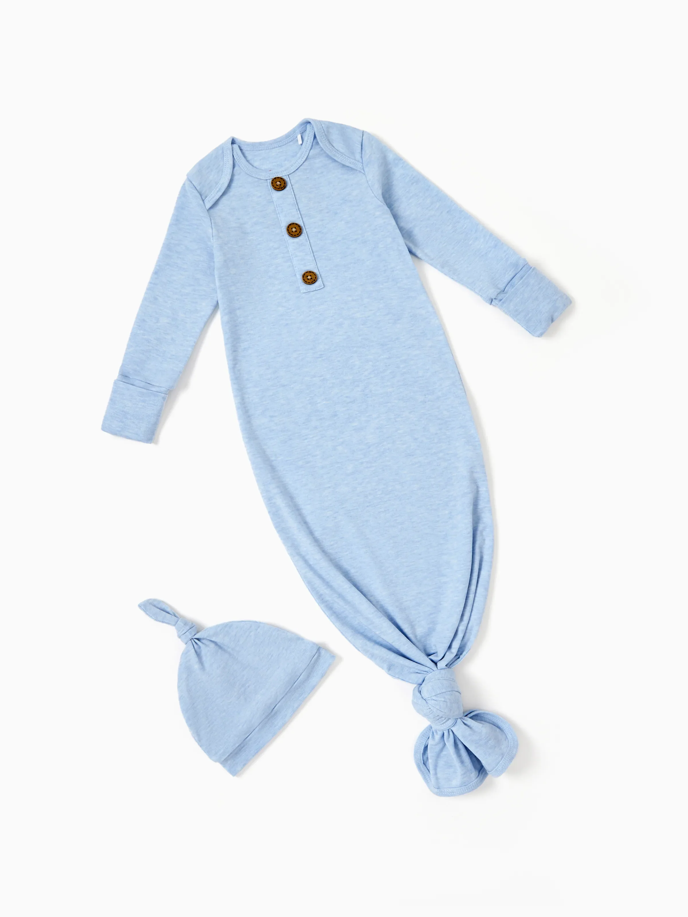 Baby Boy/Girl Solid Color Baby Sleeping Bag Infant Gown with Hat Light Blue - Image 4