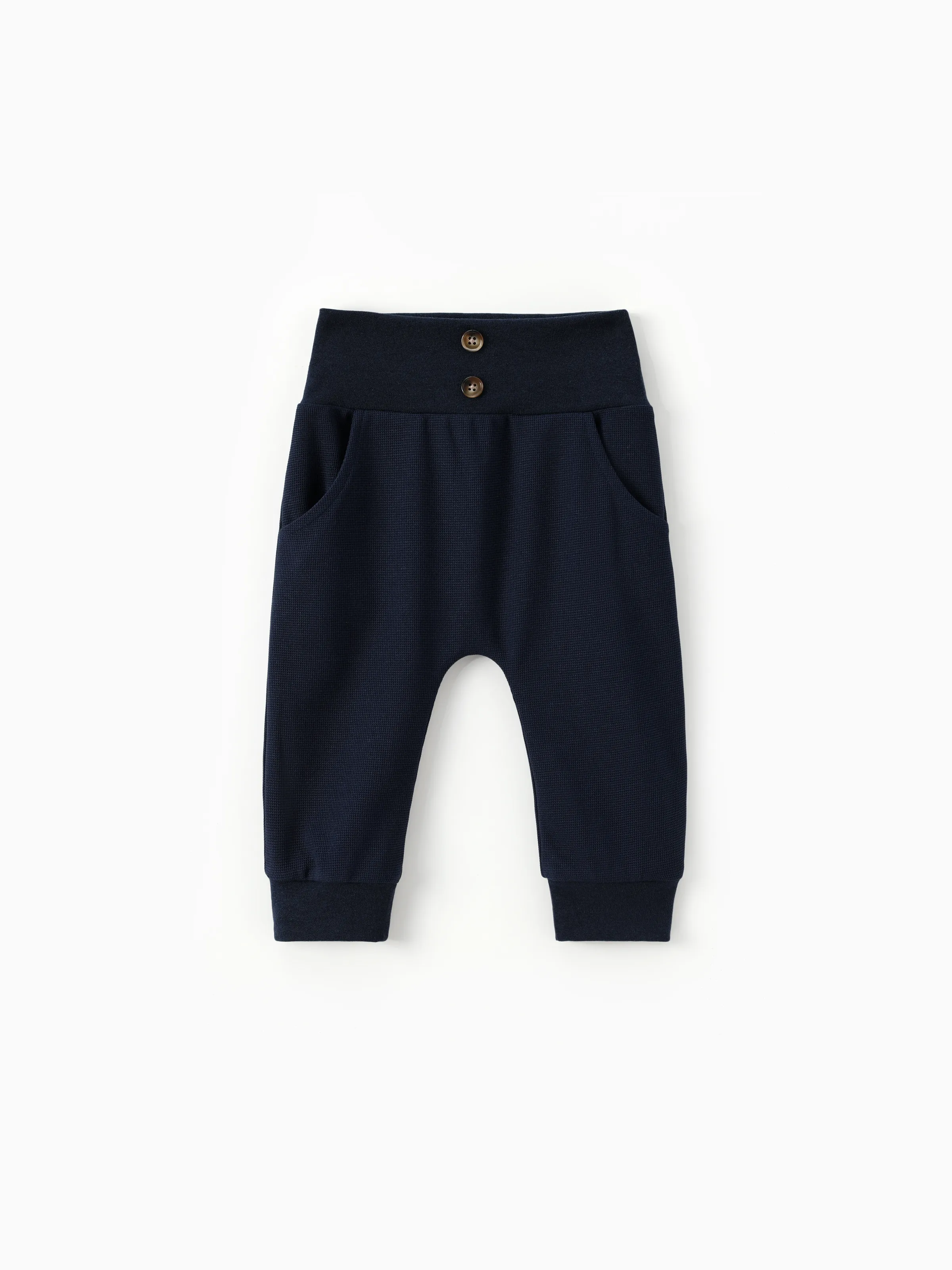 Baby Boy/Girl Solid Waffle Textured High Waist Pants Tibetanblue - Image 6