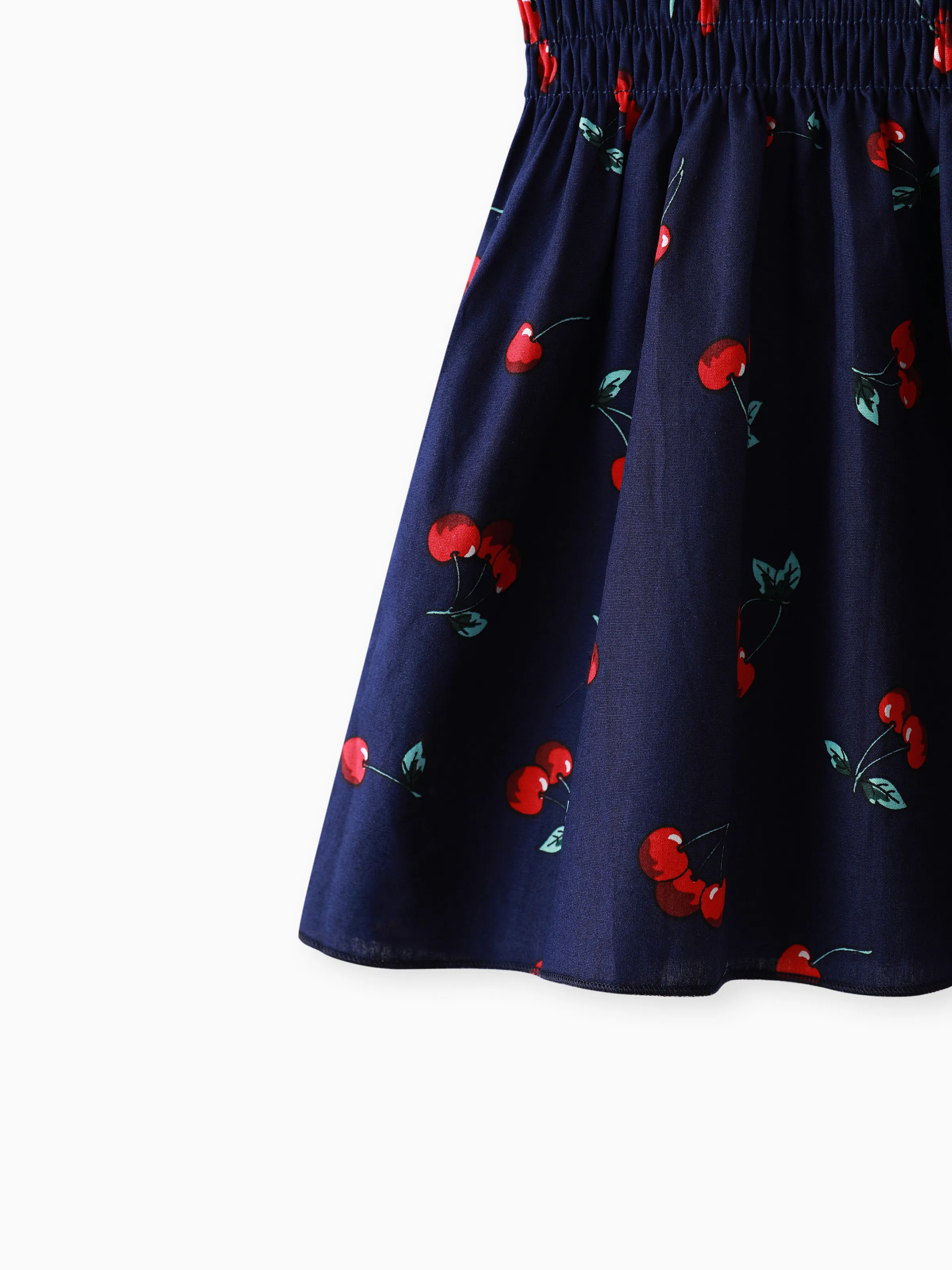 Baby Girl 100% Cotton Allover Cherry Print Shirred Strappy Dress Dark Blue - Image 5