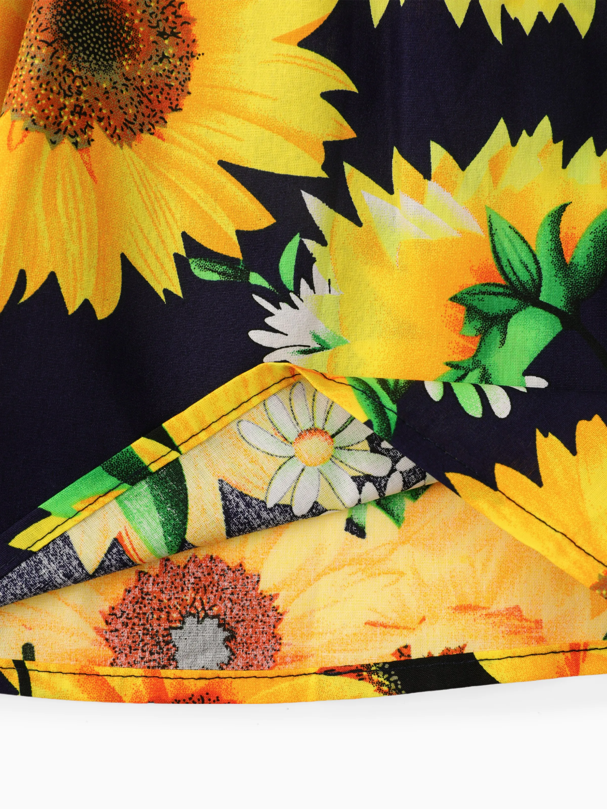 Baby Girl 100% Cotton Cotton Sunflower Print Flutter-sleeve Dress Dark Blue - Image 5