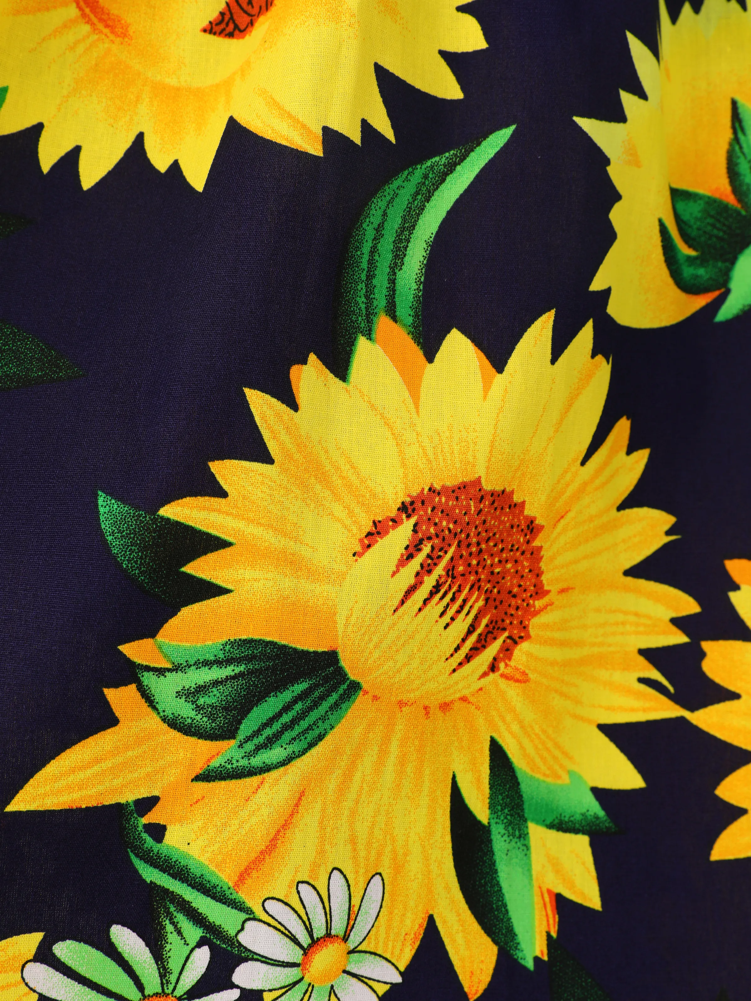 Baby Girl 100% Cotton Cotton Sunflower Print Flutter-sleeve Dress Dark Blue - Image 6