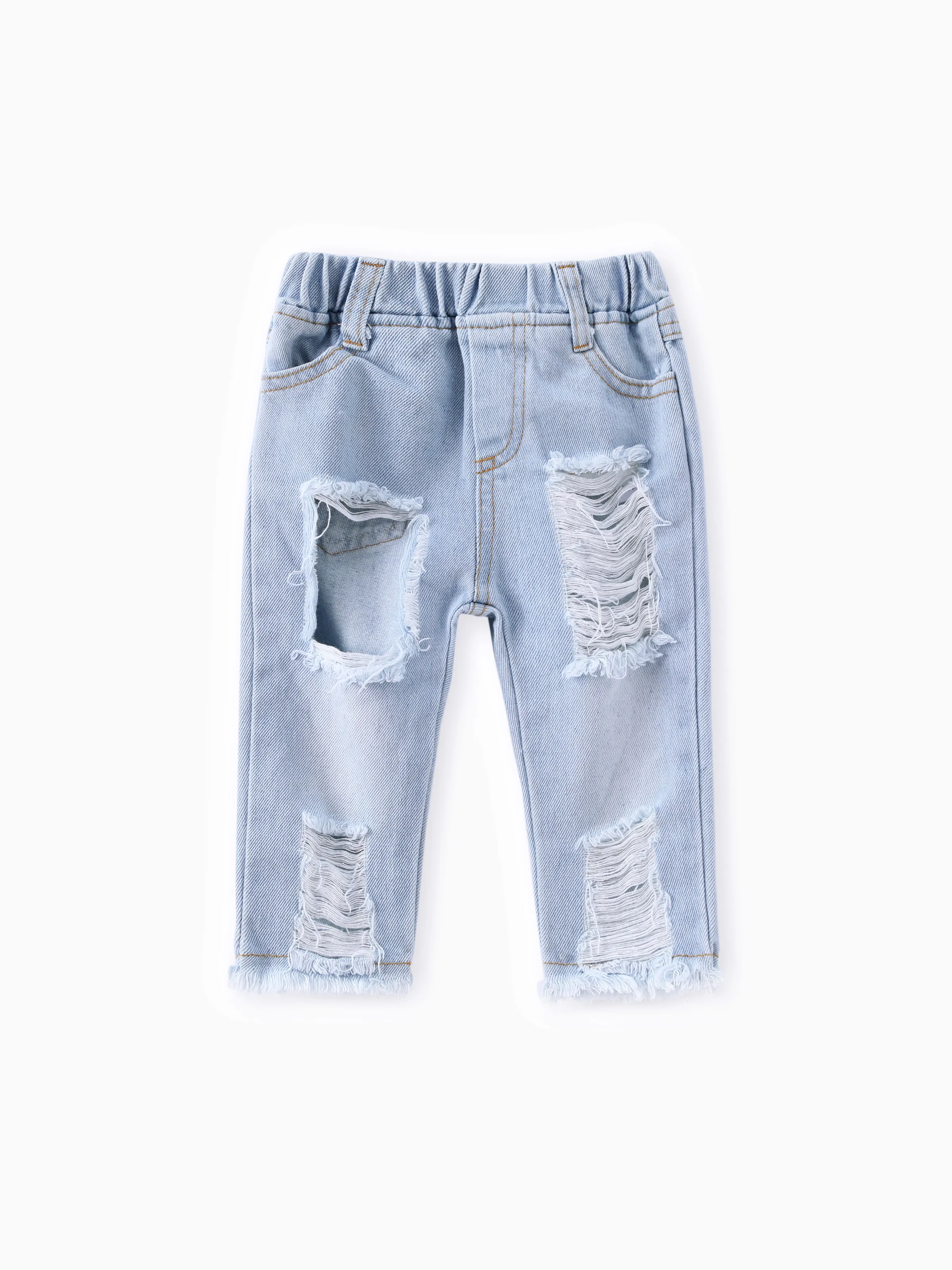 Baby Girl 3pcs Sweet Off-Shoulder Tee and Denim Jeans and Heandband Set Red - Image 2