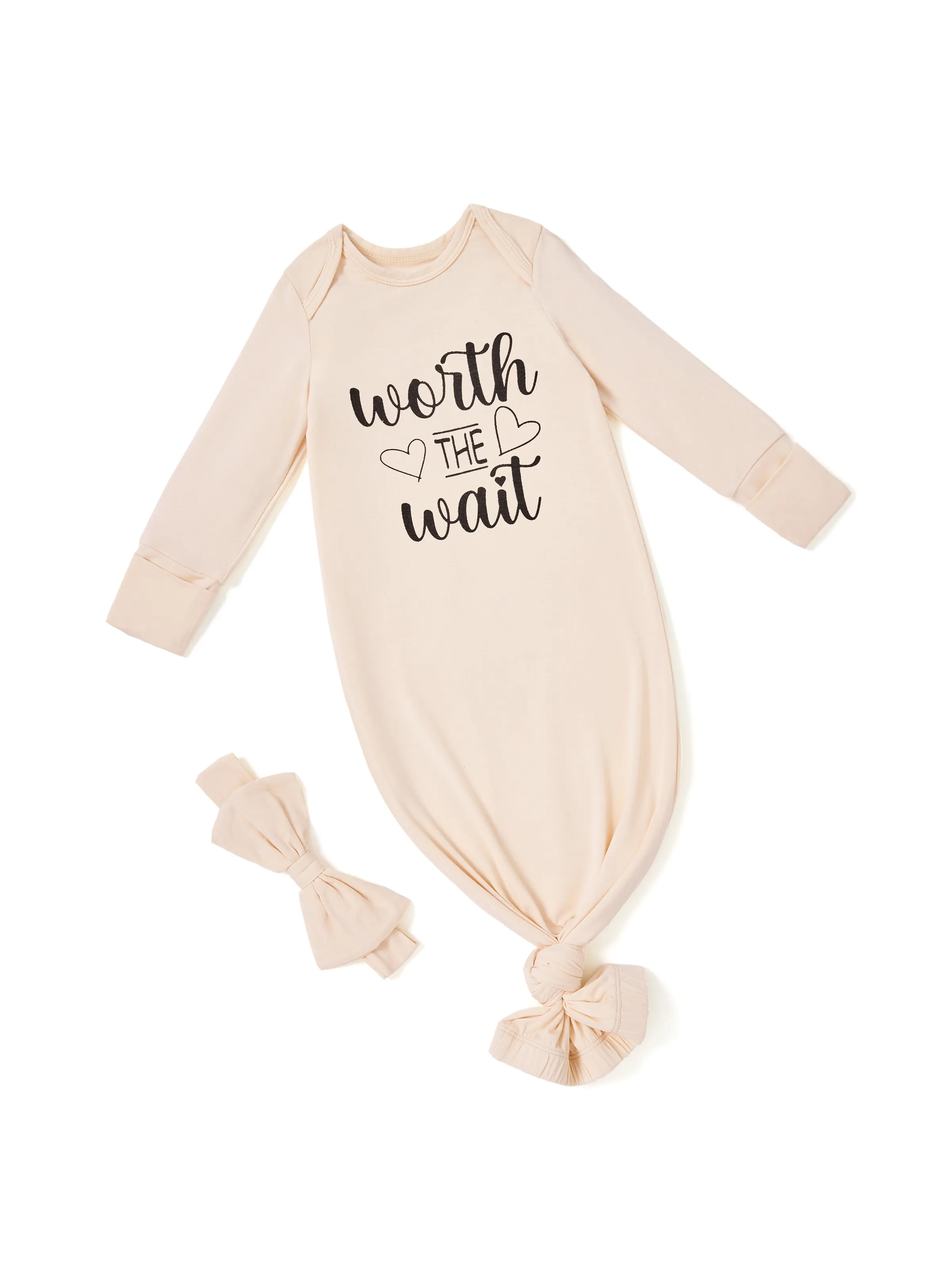 Baby / Girl Bamboo Sleeping Bag Infant Gown with Headband Apricot - Image 3