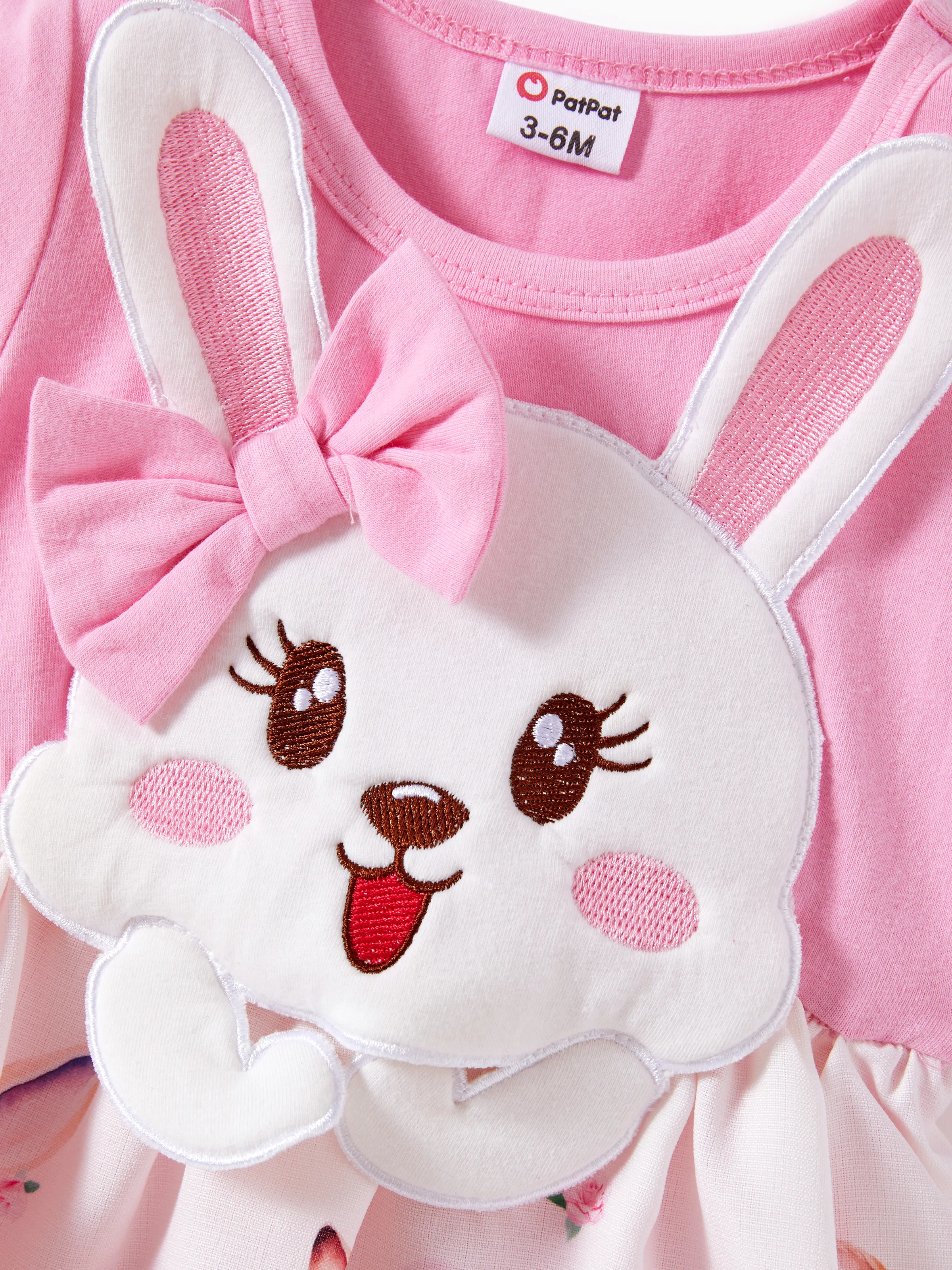 Baby Girl Childlike Animal Print Embroidered Romper Pink - Image 4