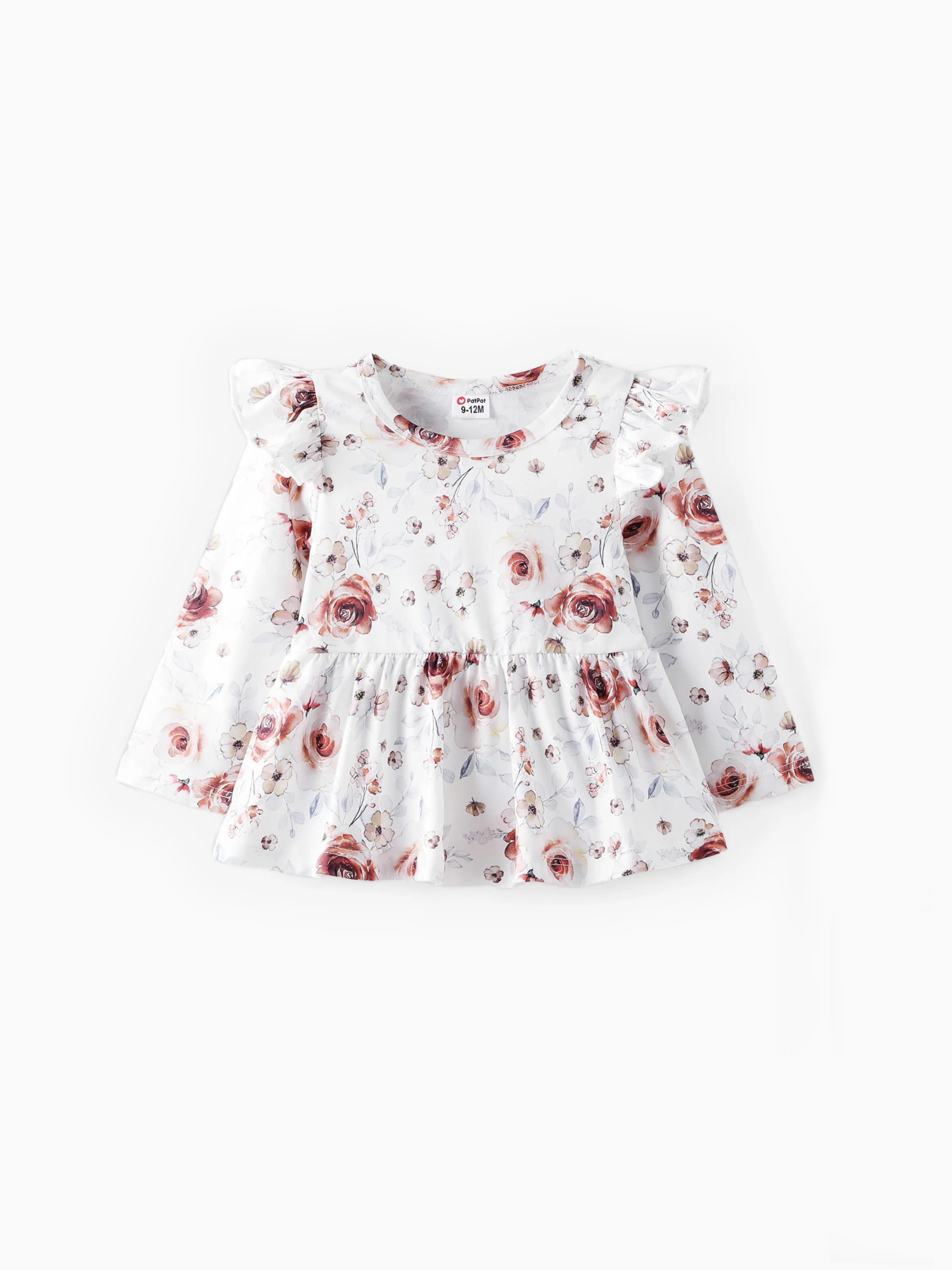 Baby Girl Clothes 2PCS Sweet Big Flower Flutter Sleeve Set
 Brown - Image 3