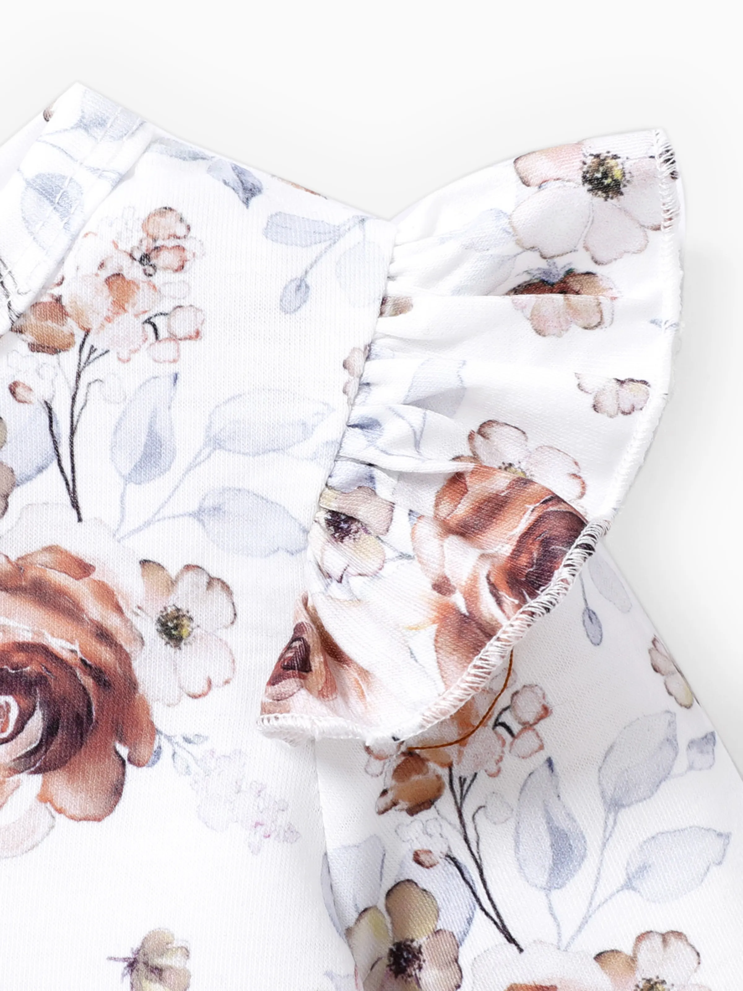 Baby Girl Clothes 2PCS Sweet Big Flower Flutter Sleeve Set
 Brown - Image 5