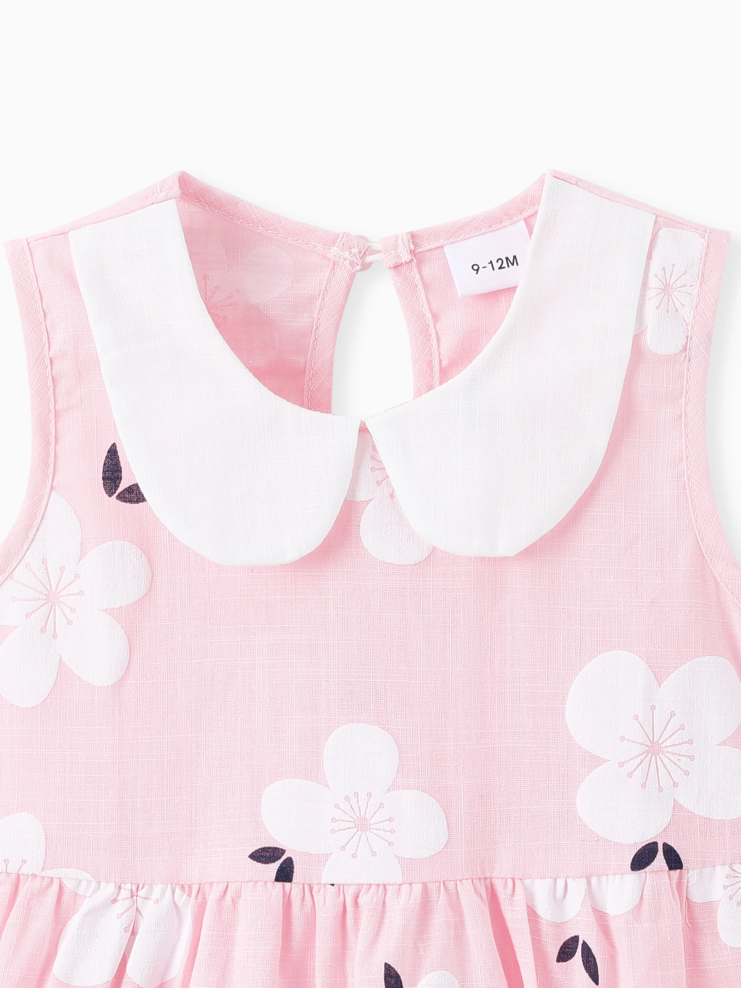 Baby Girl Clothing 100% Cotton Peter Pan Collar Floral Print Tank Dress Light Pink - Image 2