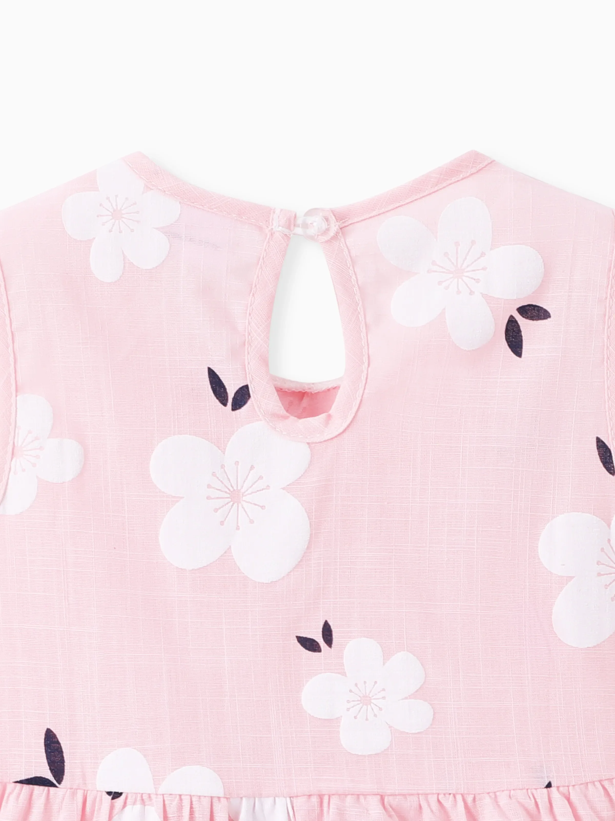 Baby Girl Clothing 100% Cotton Peter Pan Collar Floral Print Tank Dress Light Pink - Image 4