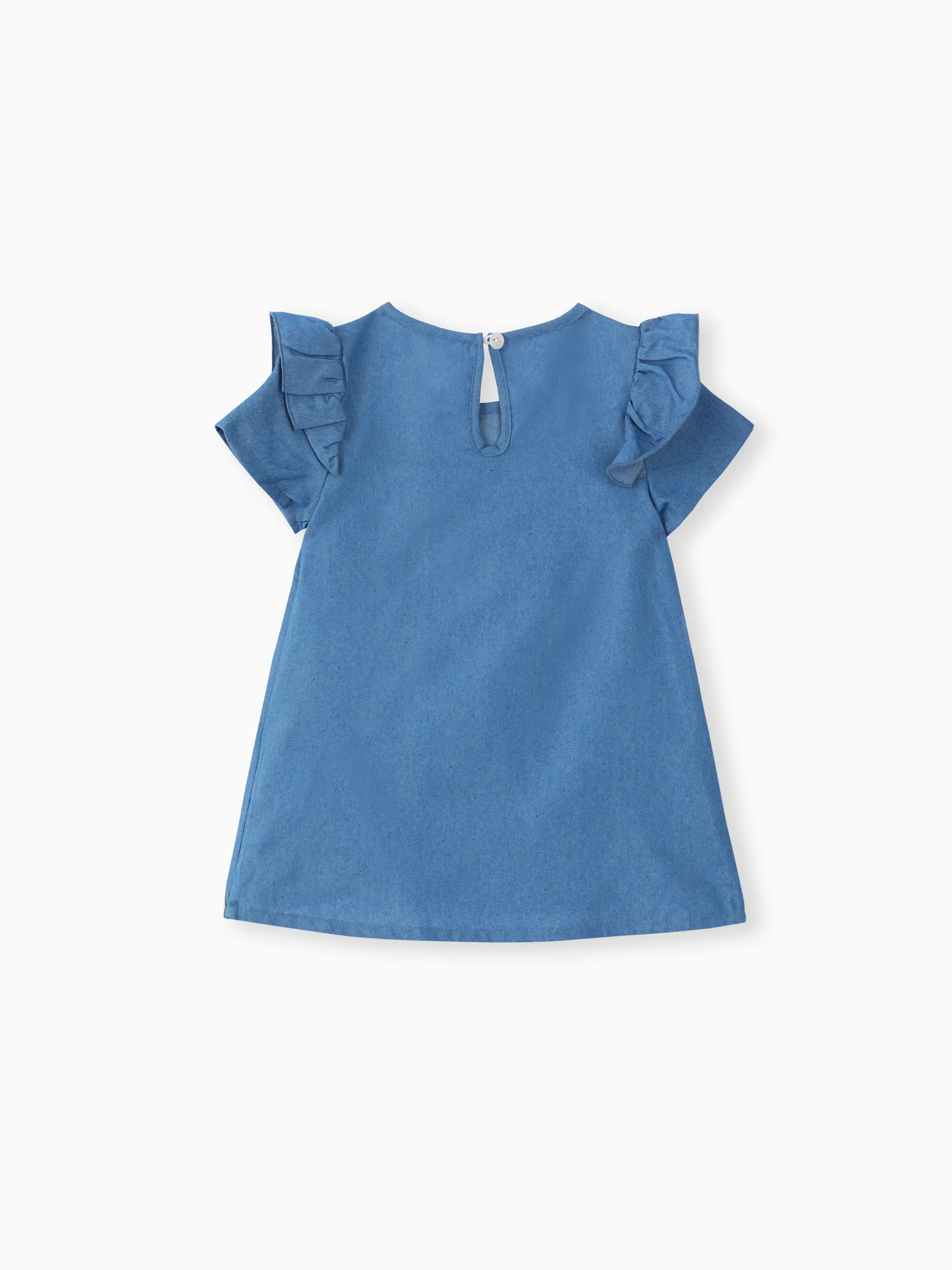 Baby Girl Cute Cat Print Ruffled Short-sleeve Dress Blue - Image 3