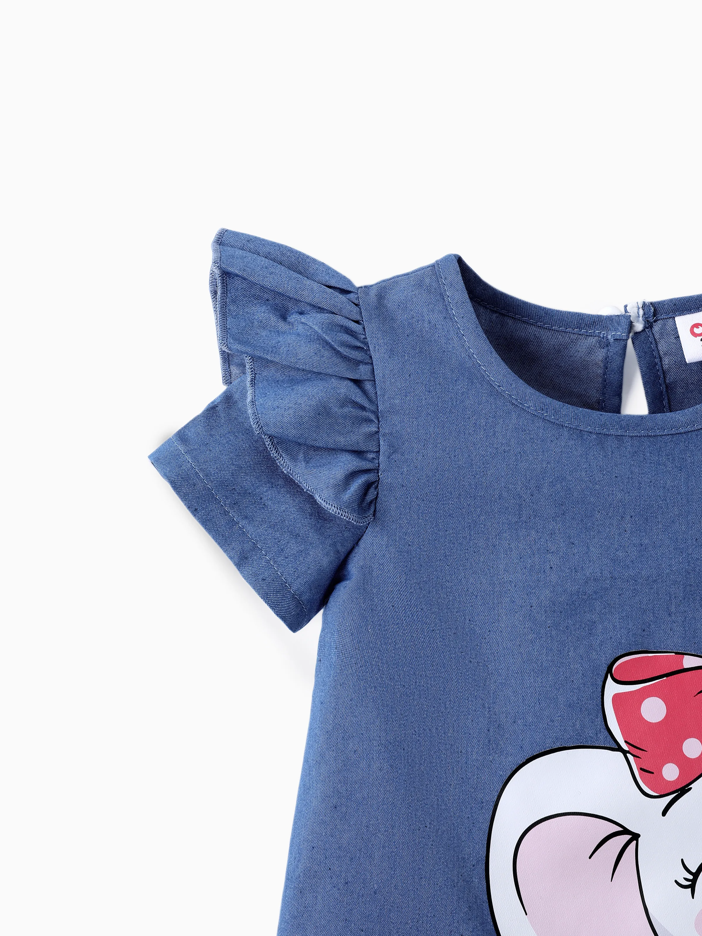 Baby Girl Cute Cat Print Ruffled Short-sleeve Dress Rosy pink - Image 5