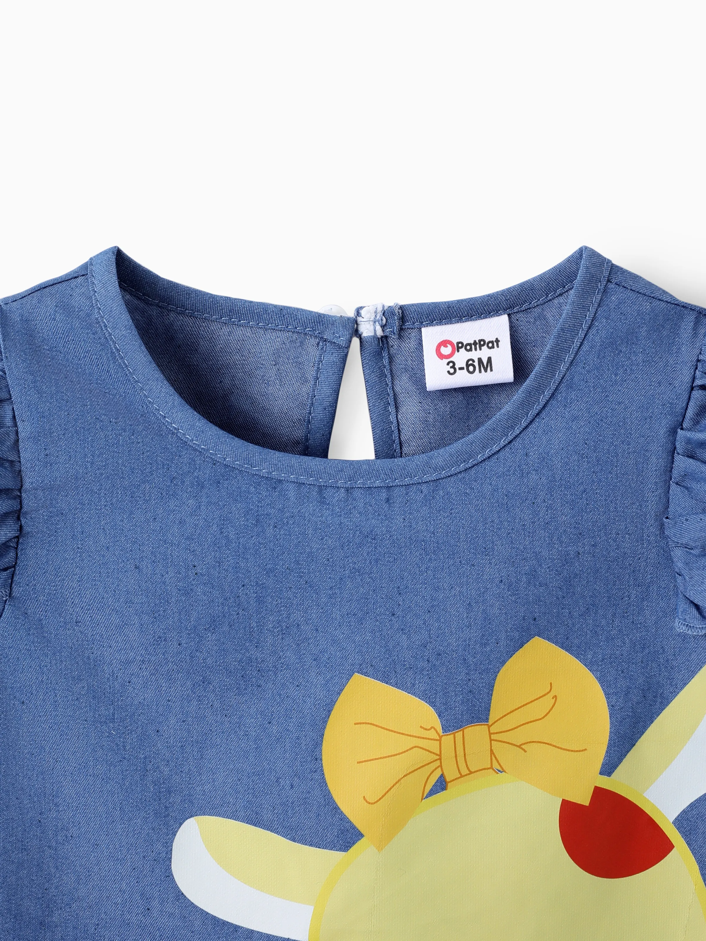 Baby Girl Cute Cat Print Ruffled Short-sleeve Dress Yellow - Image 4