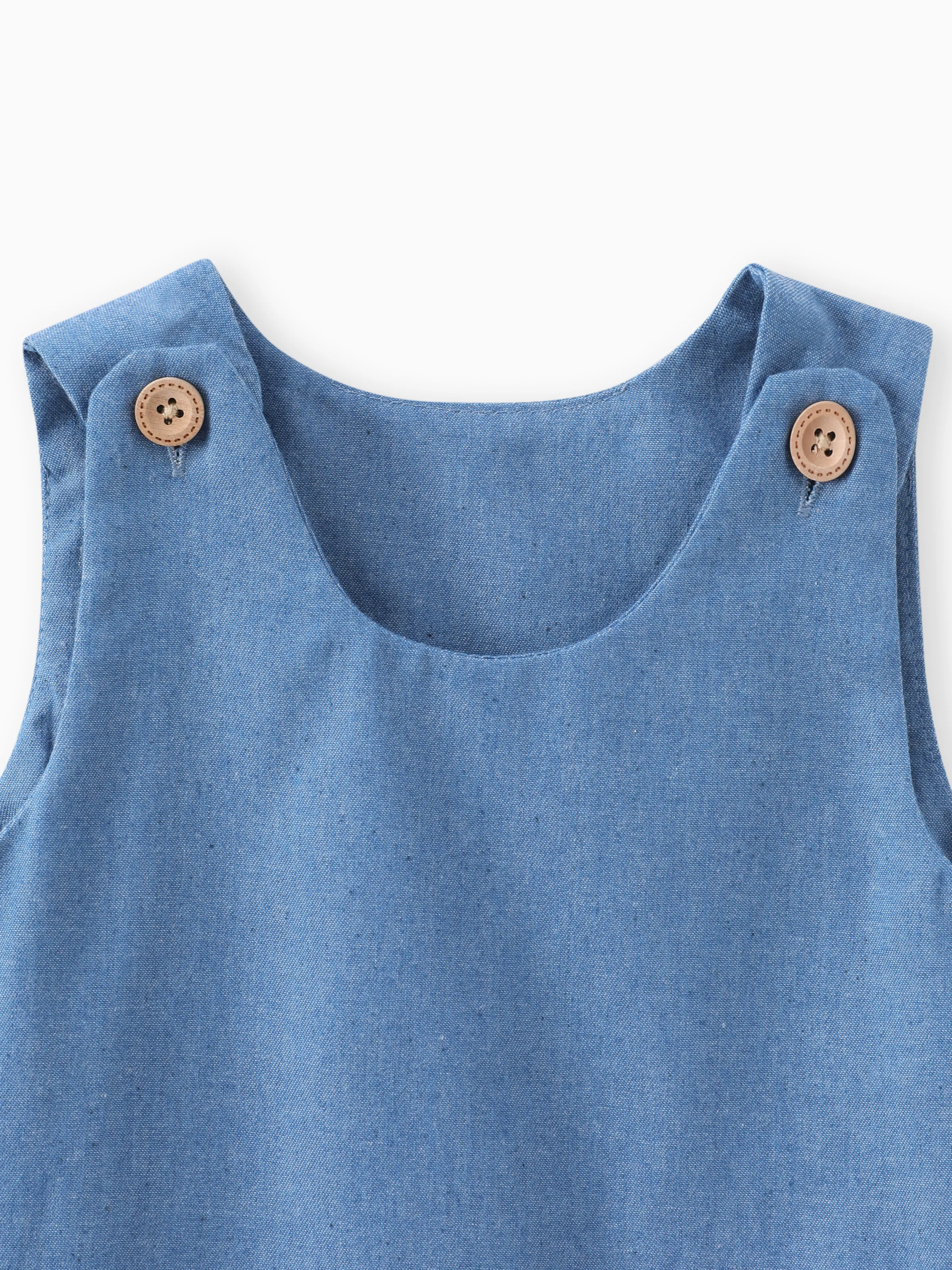Baby Girl Giraffe Bowknot Solid Blue Denim Tank Dress Sky blue - Image 3
