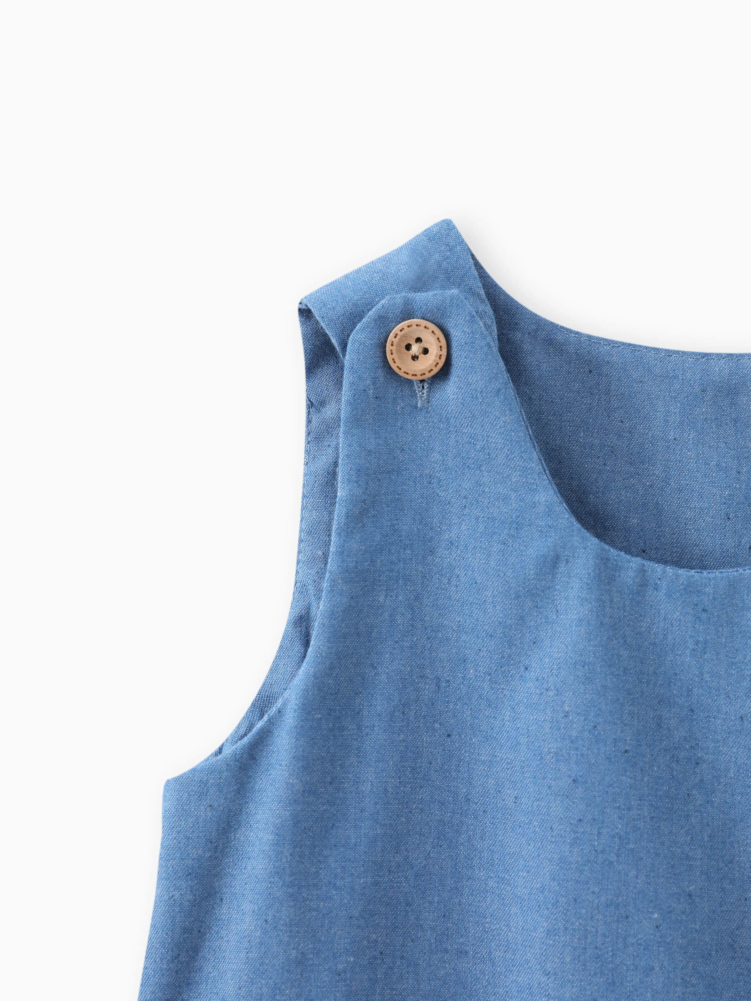 Baby Girl Giraffe Bowknot Solid Blue Denim Tank Dress Sky blue - Image 4
