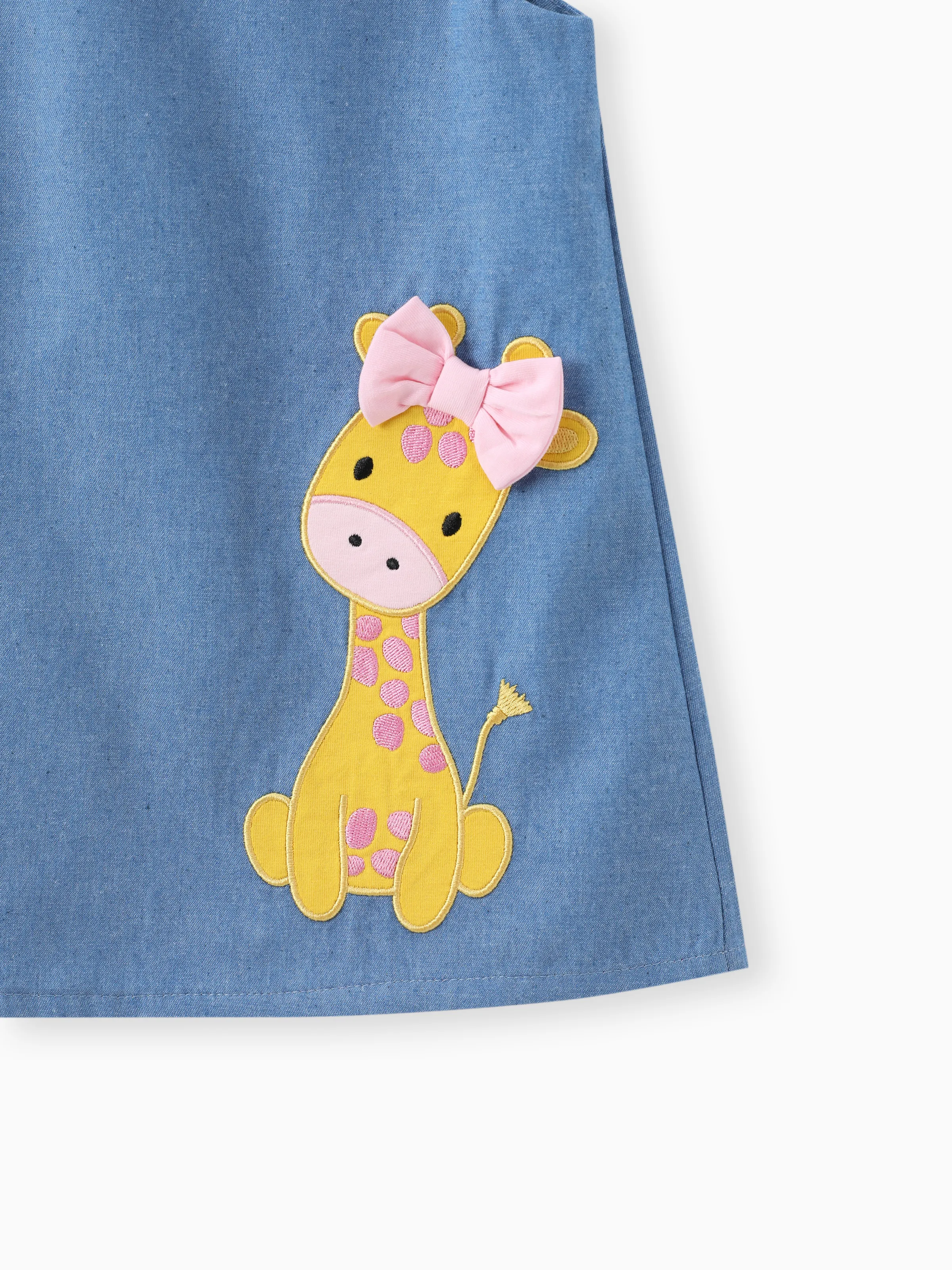 Baby Girl Giraffe Bowknot Solid Blue Denim Tank Dress Sky blue - Image 5