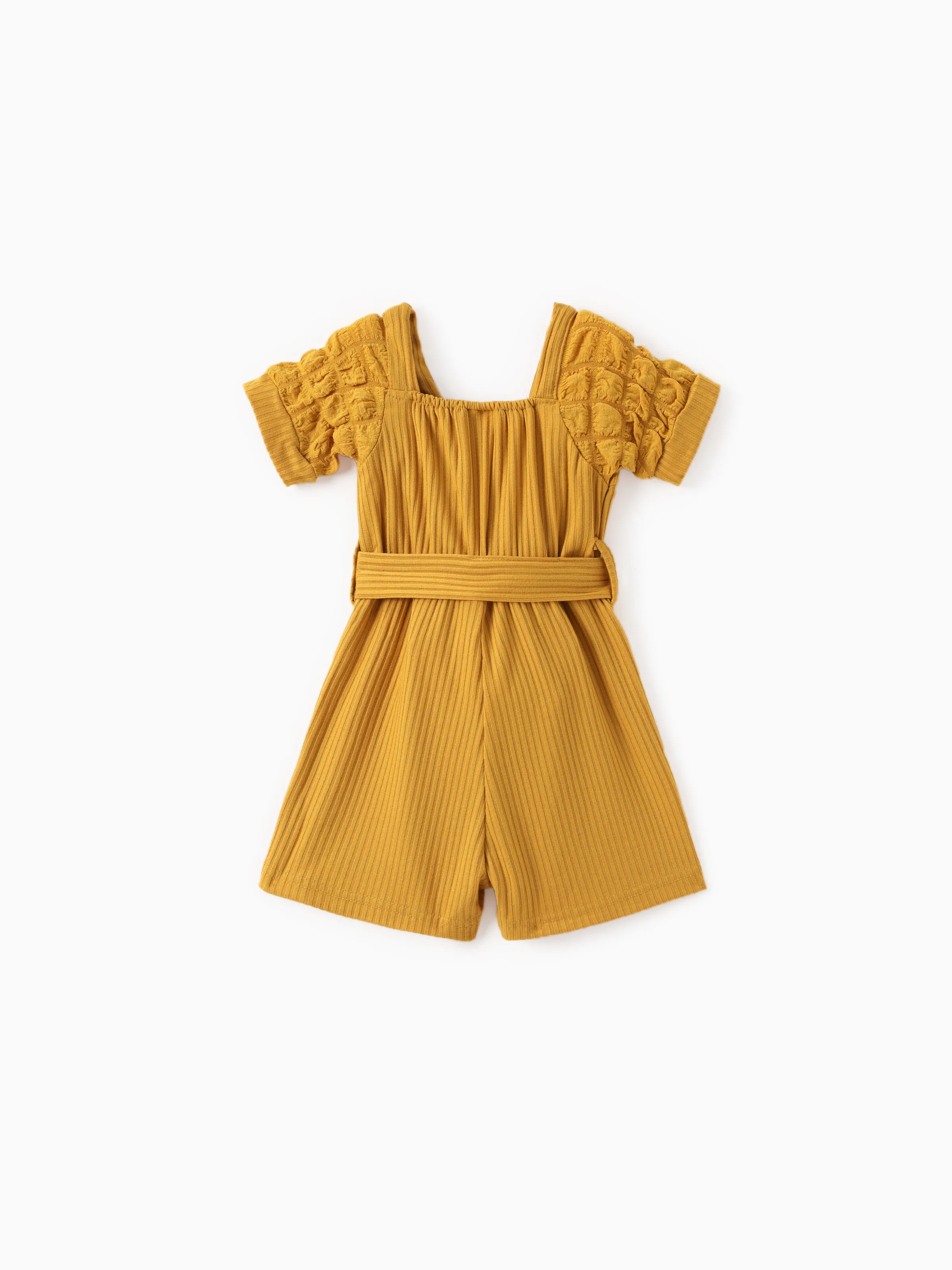 Baby Girl Puff-sleeve Solid Color Jumpsuit Ginger-2 - Image 3
