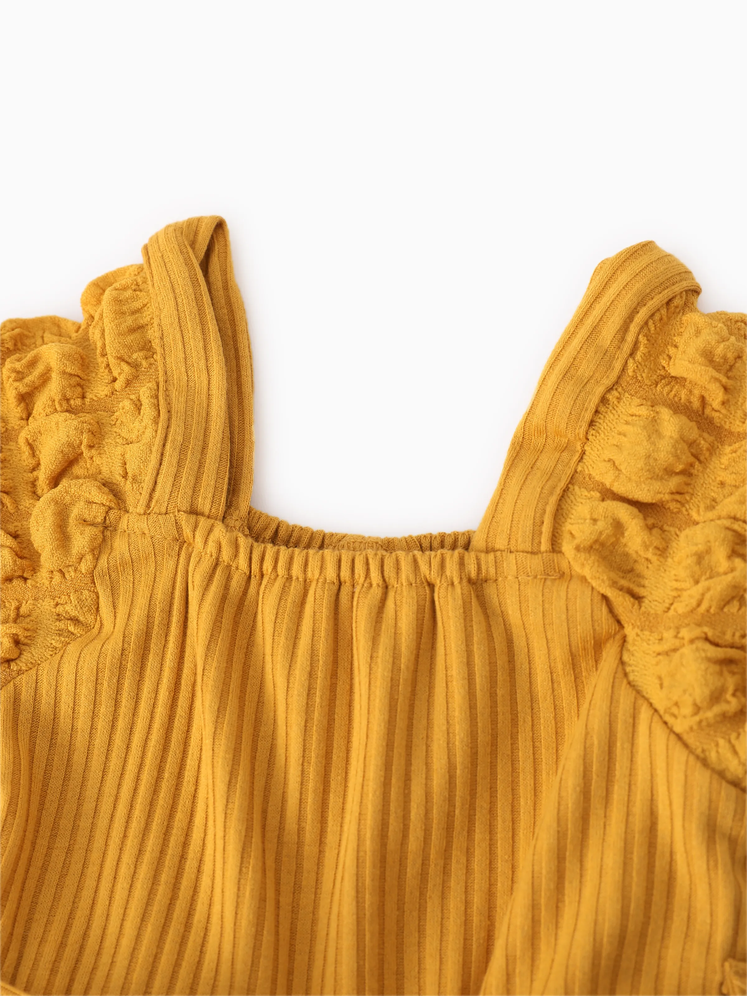 Baby Girl Puff-sleeve Solid Color Jumpsuit Ginger-2 - Image 4