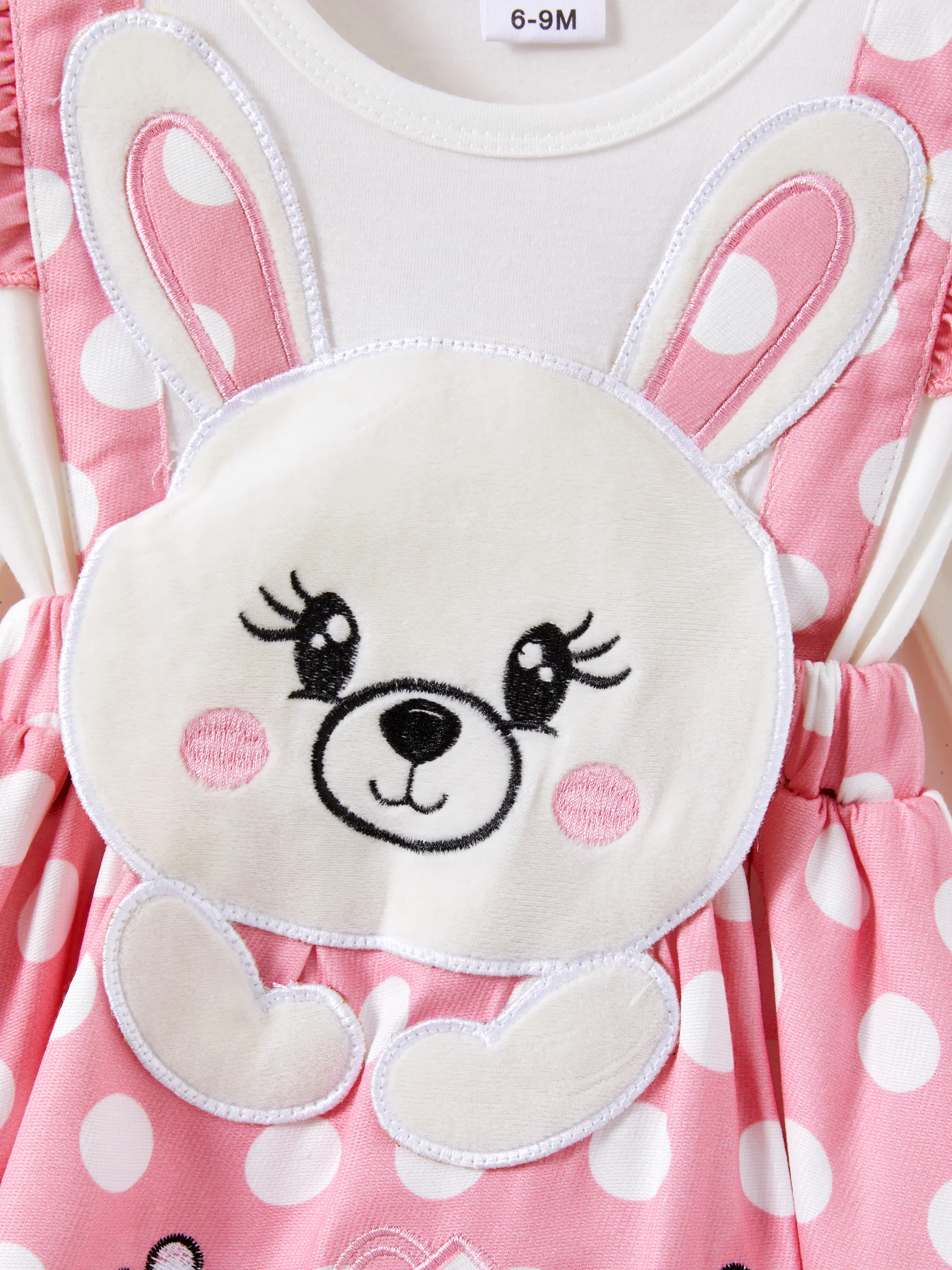 Baby Girl Rabbit Pattern Ruffle Long Sleeve Romper Pink - Image 2